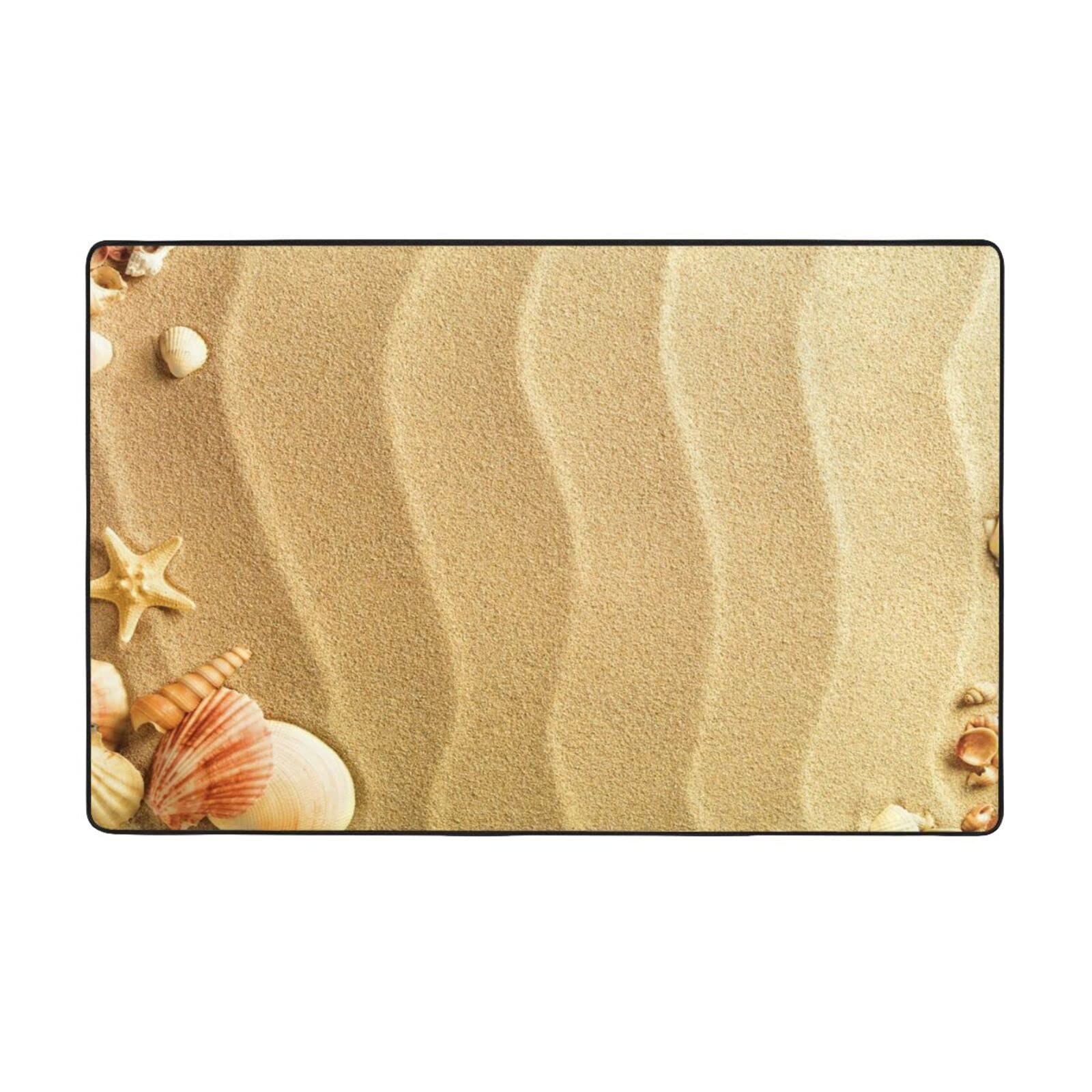 Tapis de sable de plage et coquillages. Antidérapant et durable, doux au toucher. Convient pour le salon, la chambre, le balcon et le bureau. 100 x 150 cm