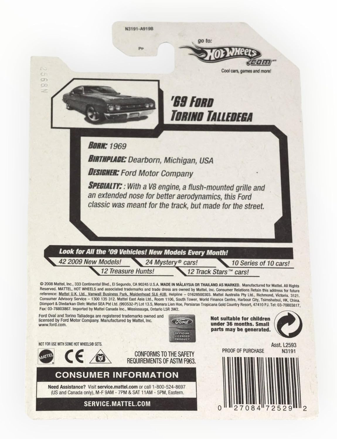 Hot Wheels '69 Ford Torino Talladega, rear-side view