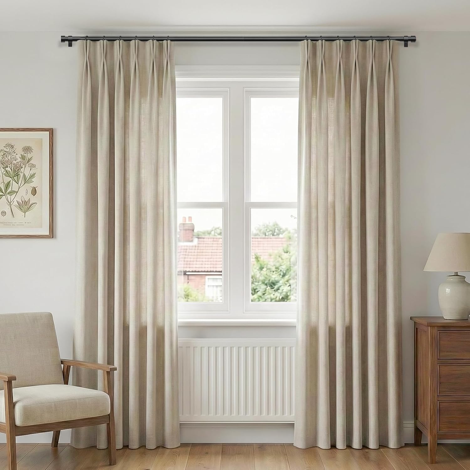 Gardinenstange Schwarz, 80-367cm Vorhangstange Ø25 mm | Belastbar bis 5 kg. Inkl. Halterung für Wand- & Deckenmontage. Ideal für Wohnzimmer, Schlafzimmer, Küche & Balkon