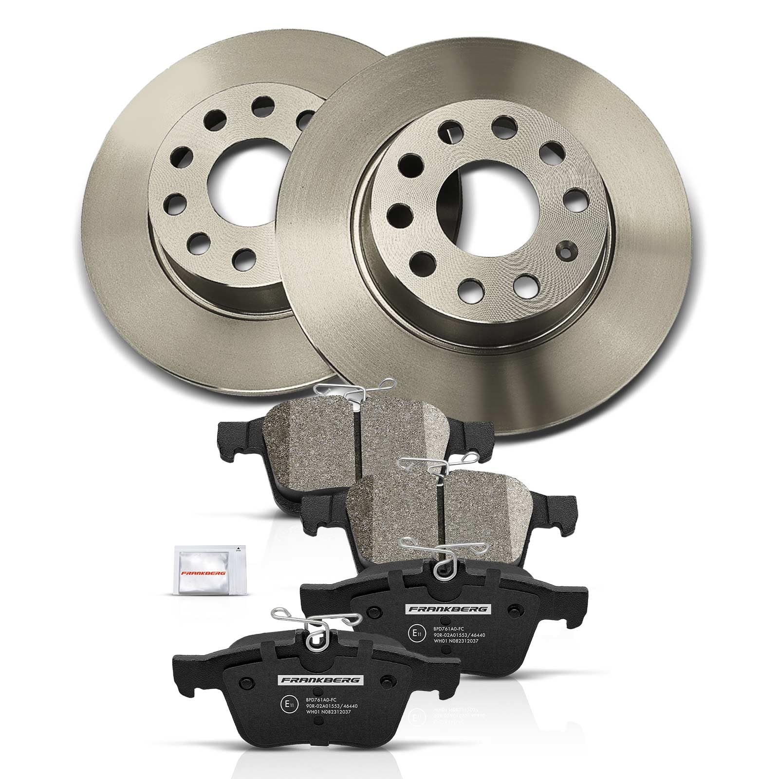 Frankberg Bremsensatz inkl. 2x Bremsscheiben + 4x Bremsbeläge Hinten Kompatibel mit K.a.r.o.q ND7 NU7 Golf VII 5G1 BE1 BE2 BQ1 A3 Sportback Replace# 5Q0615601D