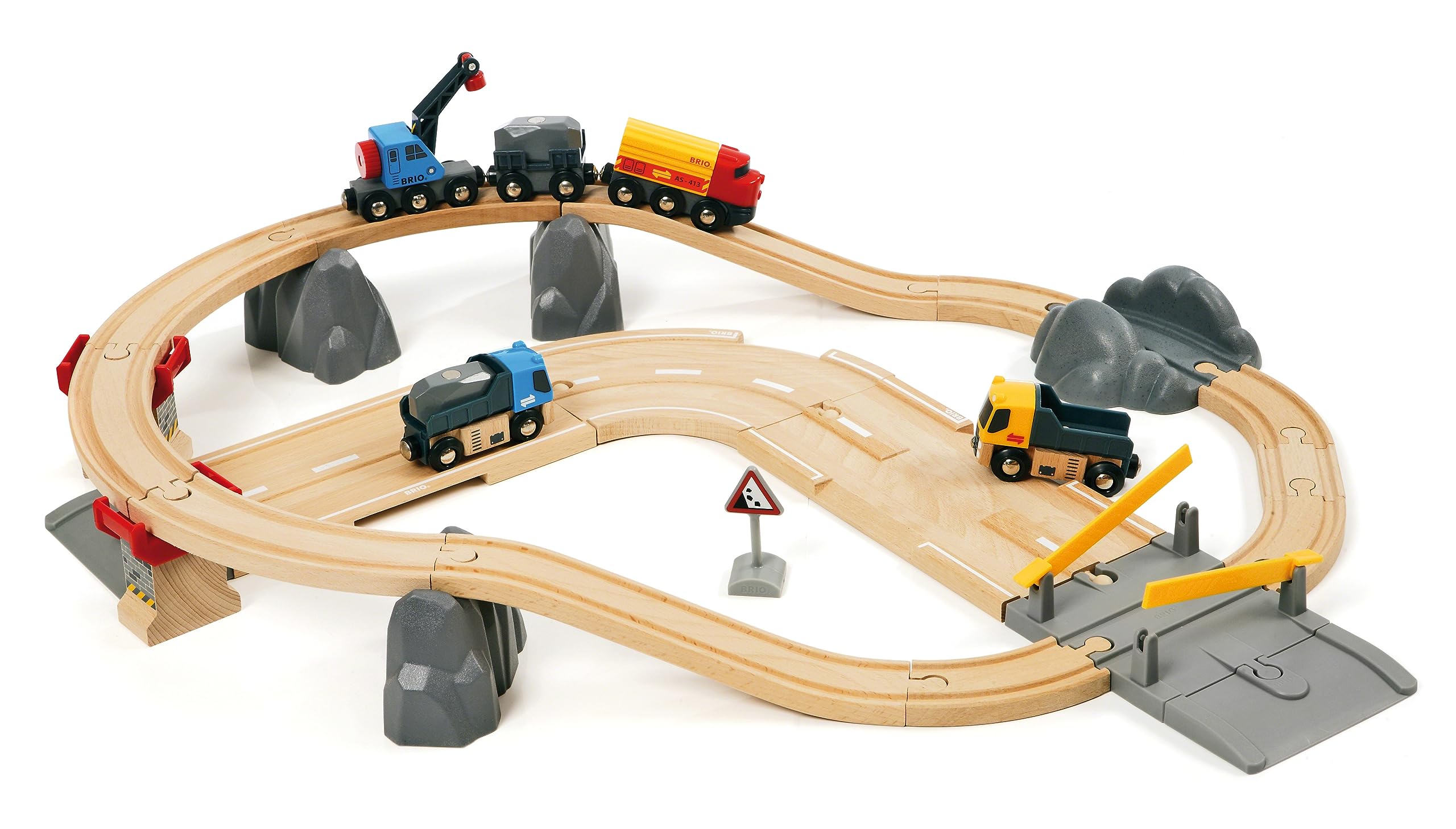 BRIO World 33210 – Rennbahn für Rennbahn – komplettes Set 33 Teile – Holzbahn auf 2 Ebenen – Spielzeug für Jungen und Mädchen ab 3 Jahren