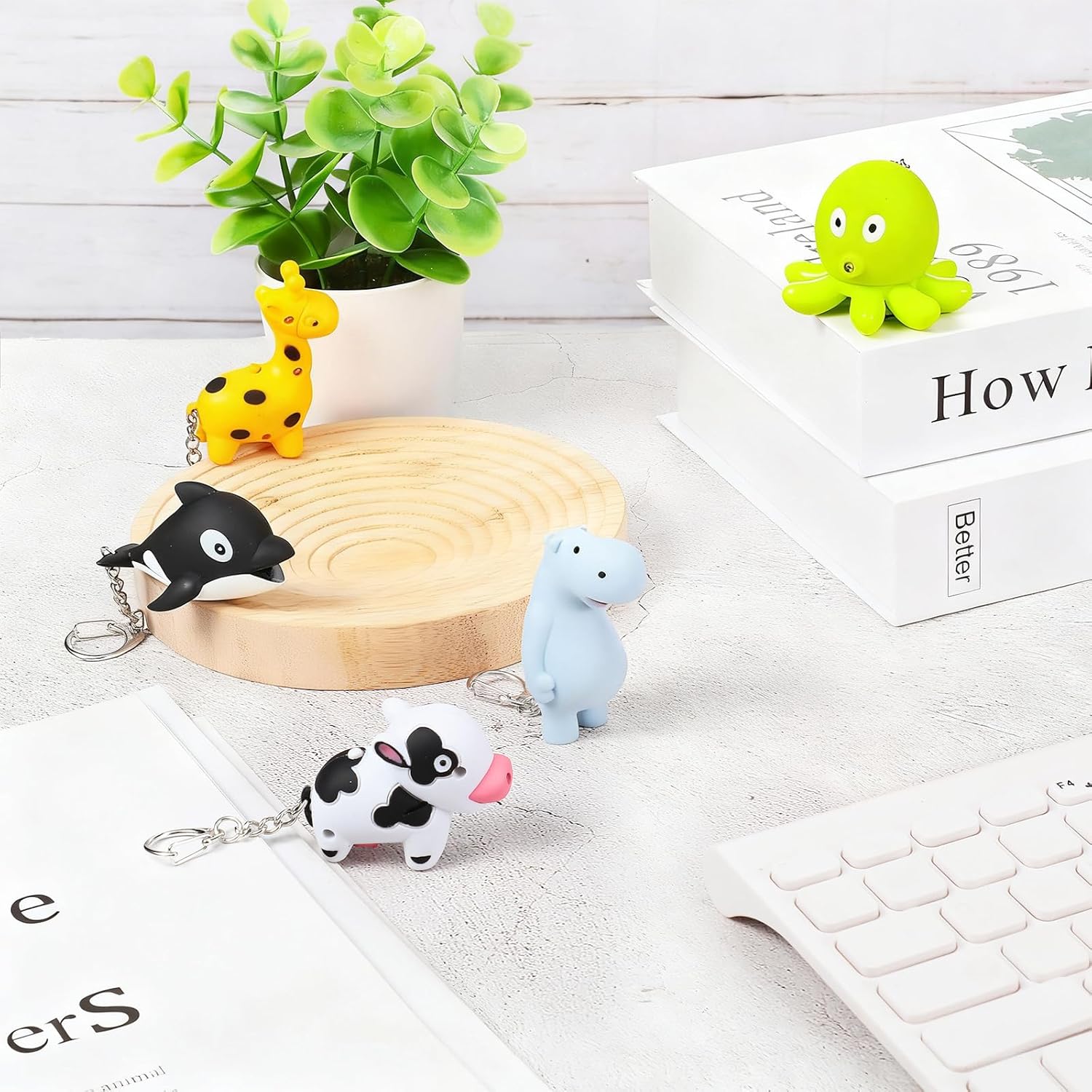 Kenning 6 Pieces Animal Flashlight Keychain Mini Pediatric Nurse Flashlight Badge Reel Pediatric Pen Lights Keychain for Nursing Staff Urgent Care