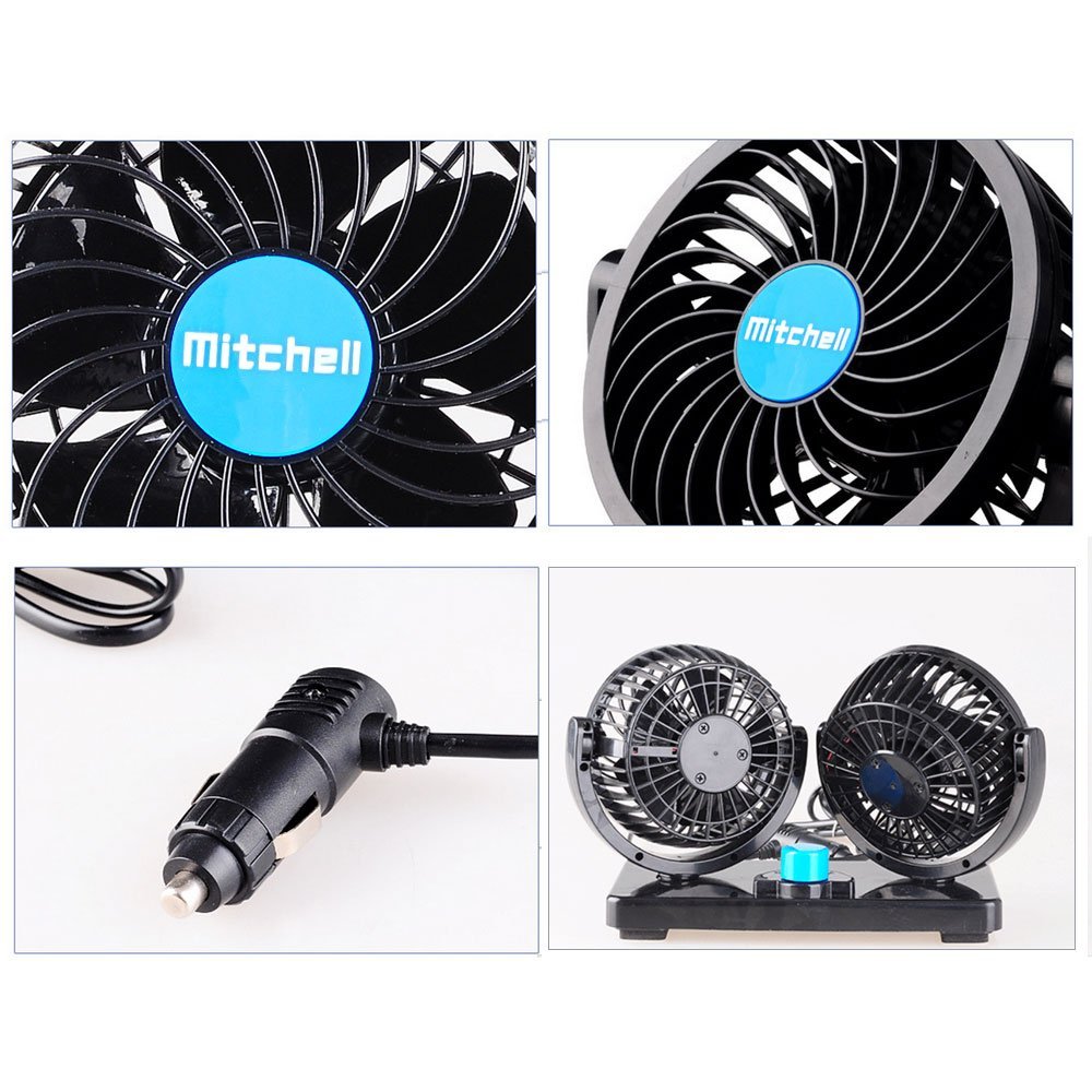 doppio ventilatore per auto girevole, silenzioso, sicuro per i bambini, 12 V, AT015