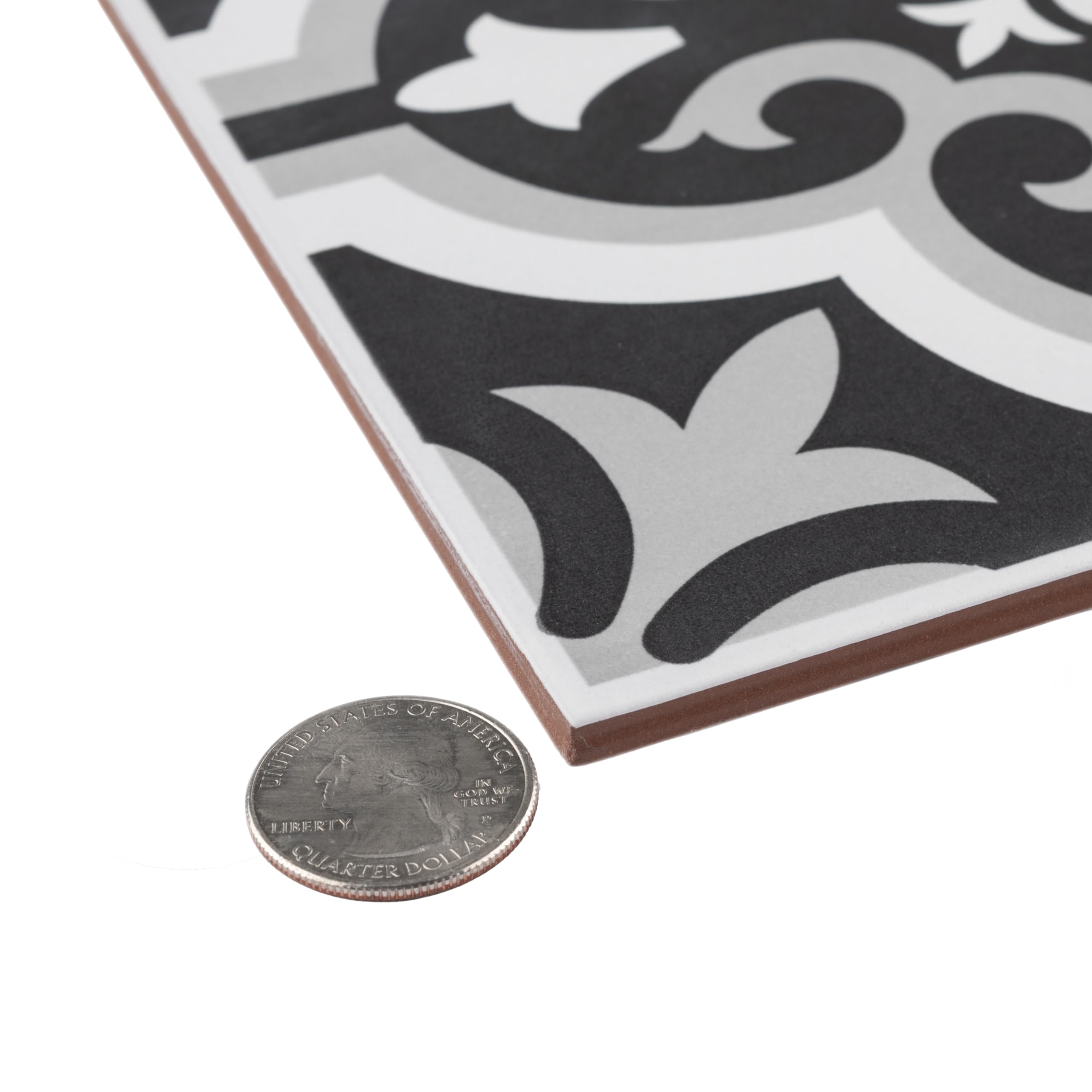 SomerTile Bracara Augusta Encaustic - Azulejo de cerámica para suelo y pared de 7-3/4 pulgadas x 7-3/4 pulgadas