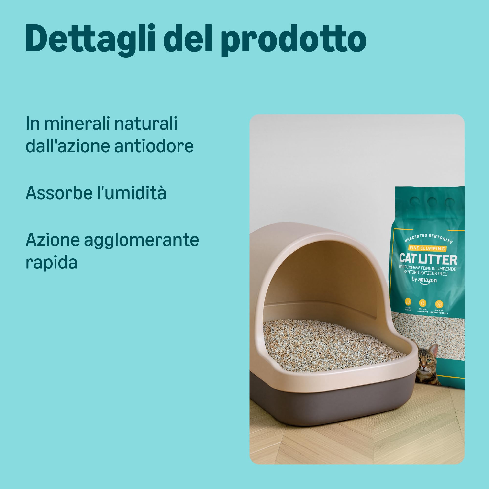 by Amazon Lettiera per Gatti con Agglomerante Fine, Senza Profumazione, 10L