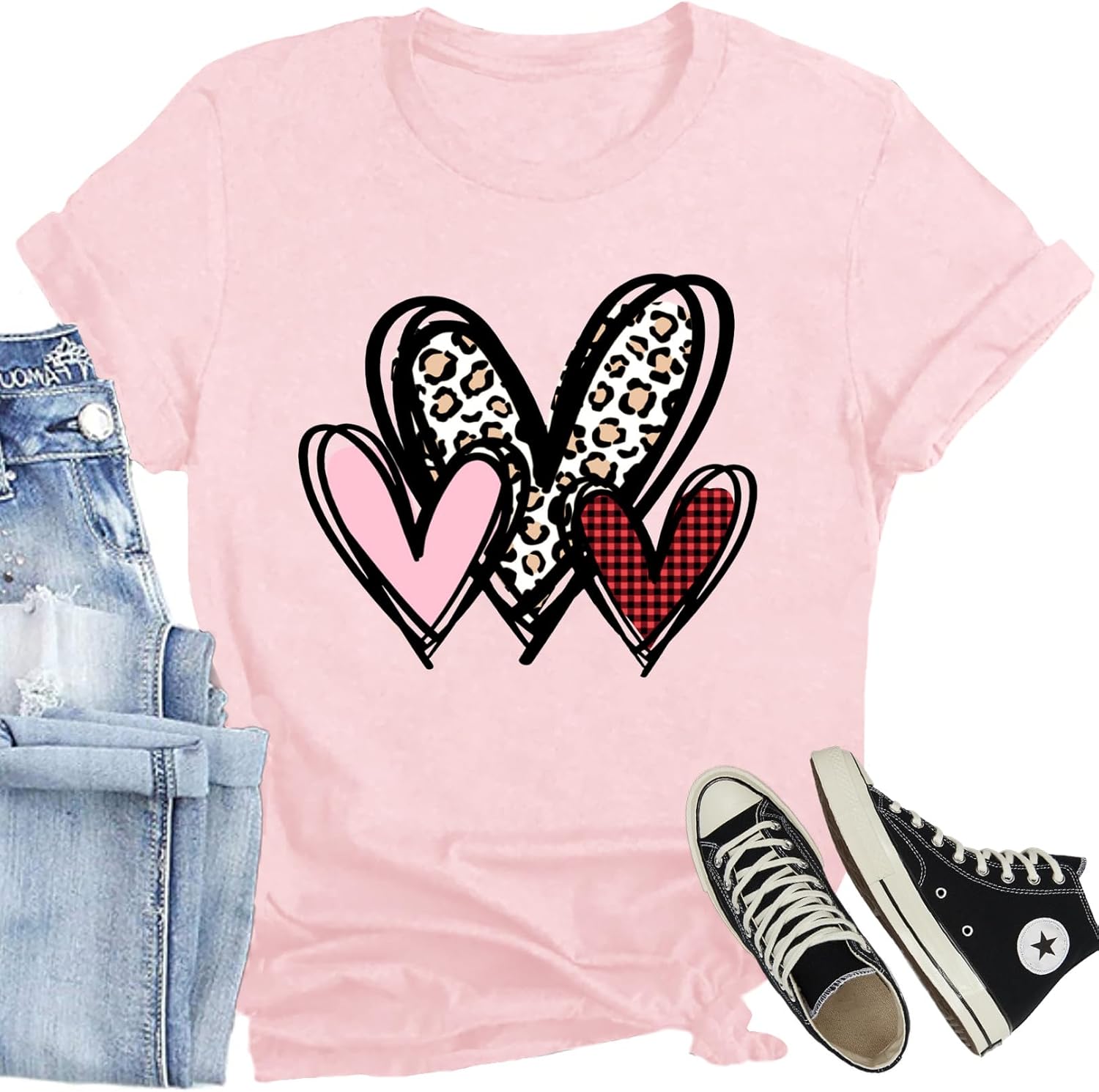 Valentines Day Shirt for Women Love Heart Printed T-Shirts Casual Summer Tee Tops