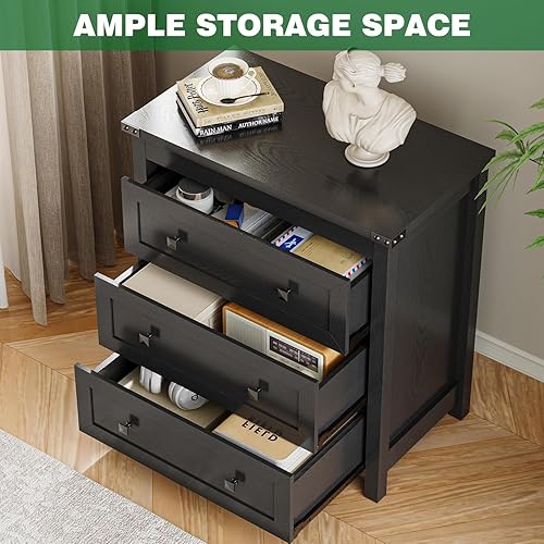 Miniatura 3 de Cómoda para dormitorio con 3 cajones, cajones pequeños de 27.55 pulgadas de ancho, mesita de noche de madera de granja, mesita de noche, mesita de