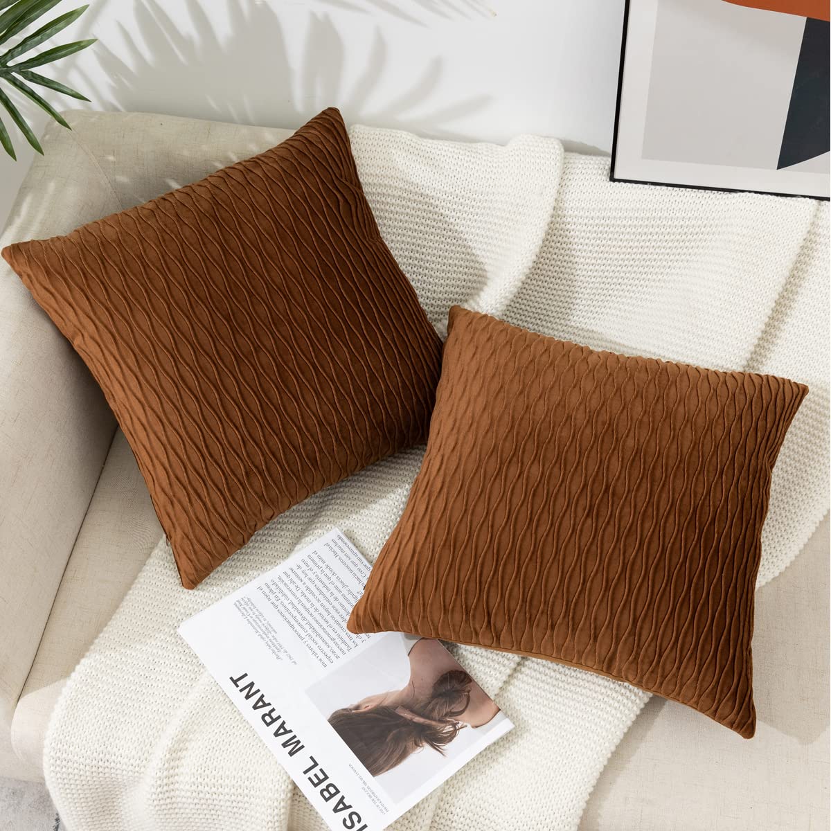 ETASOP 2-Pack 18x18 Inch Velvet Throw Pillows With Inserts - Grey Decorative Pillows For Sofa, Farmhouse Decor - View #3