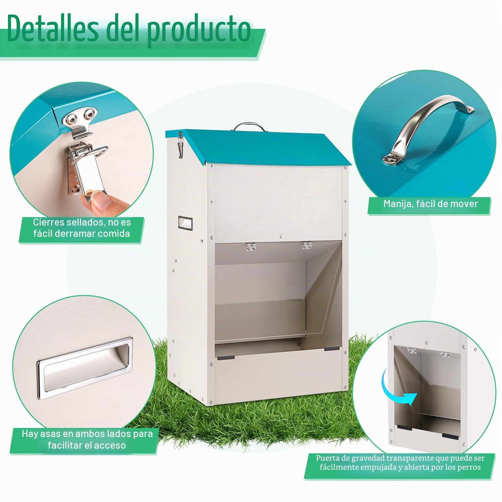Comedero Automático de Gravedad 22Kg Dispensador de Comida para Perros de Razas Grandes, Uso en Exterior