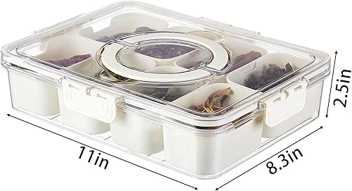 Miniatura 5 de MineSign Caja dividida para aperitivos con asa, bandeja para servir alimentos, tabla de charcutería con tapa, contenedor apilable de frutas y