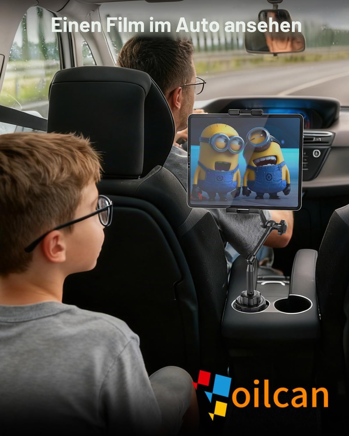 Auto Tablet Halterung Getränkehalter mit 360° Verstellbarer Langer Arm | Metall iPad Halter KFZ LKW Becherhalter Tablethalterung mit Aluminiumarm für Tablets, Handys, iPad, Galaxy Tab, iPhones