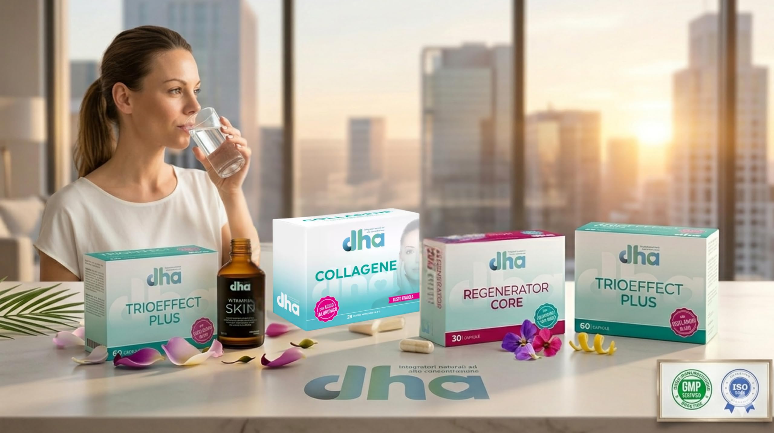 Collagene DHA - Collagene Idrolizzato 28 Bustine da 5 gr, Integratore con Collagene, Acido Ialuronico e Vitamina C per la Cura della Pelle, Gusto Fragola