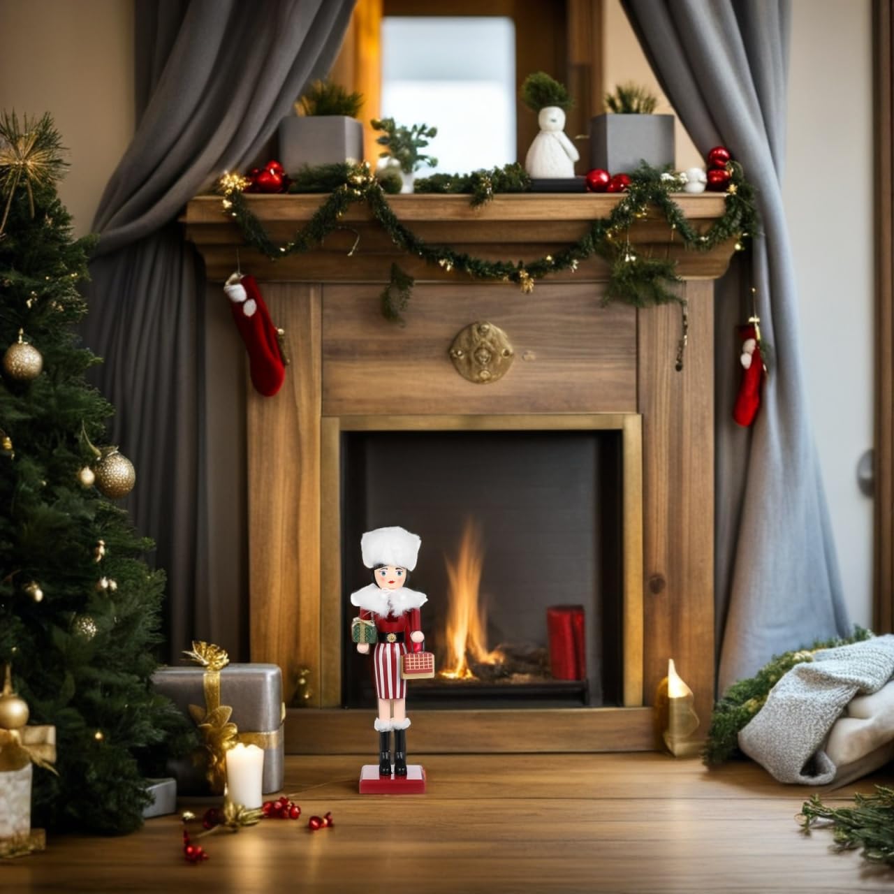 POPETPOP Casse Noisette Noel, Décoration Casse Noisette Geant Figurine, Fille de Noël pour Centre de Table et Décor de Fête