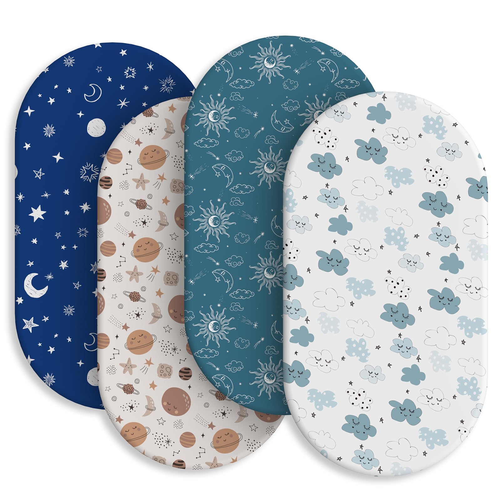 Baby Bassinet Sheets for Baby Boy Girls,4-Pack Fitted Bassinet Sheets Set Compatible with Halo Bassinest Swivel Sleeper,Baby Delight,Angelbliss,32"X16" (Starry Universe)