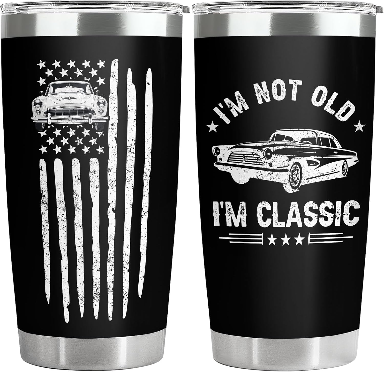 34HD Car Daddy Tumbler 20oz with Lid, I'm Not Old - Classic Quote Insulated Travel Coffee Mug, Funny Dad Retro Cars Design Cup for Father's Day Gift - Birthday Present to Men, Papa and Vintage Lover