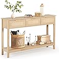 GarveeHome Rattan Entryway Table Console Table with Drawers, Accent Sofa Table Entryway Table with Cabinet Storage for Living Room, Hallway, Foyer, Kitchen, Green, 46.06" x 15.35" x 33.86"