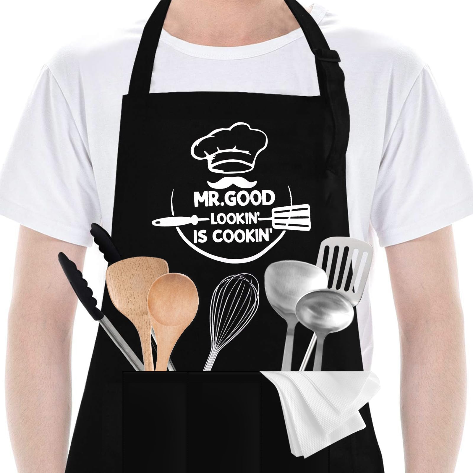 PBUSPU Delantal Barbacoa Hombre, con 3 Bolsillos para Cocina Artista Pintura, para los Cocineros Delantal de Barbacoa Pintura Hornear Cocinar Cumpleaños Fiesta de Barbacoa
