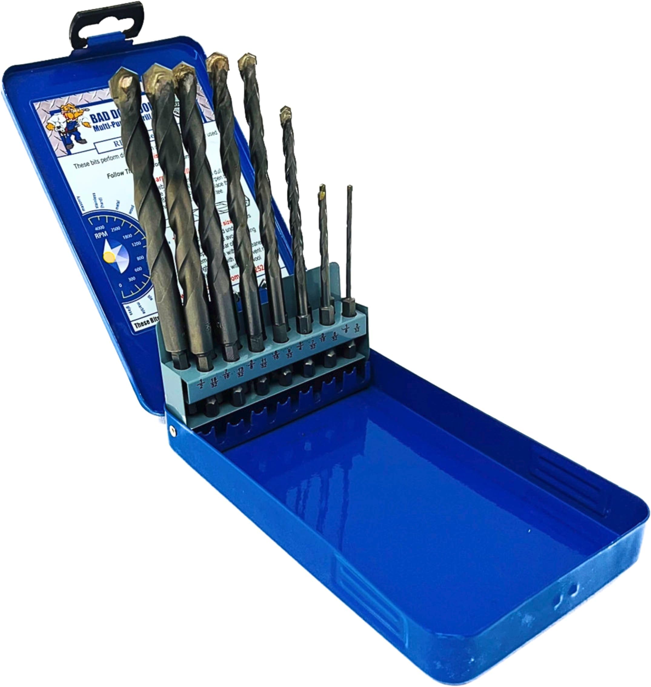 Bad Dog 14 Piece Multipurpose High Speed Drill Bit Set. Unique Carbide, Titanium, Cobalt Tip & Armor Steel Hex Shank. Made in USA. Drill Through Everything! Hardened Steel, Masonry, Wood, Tile & More