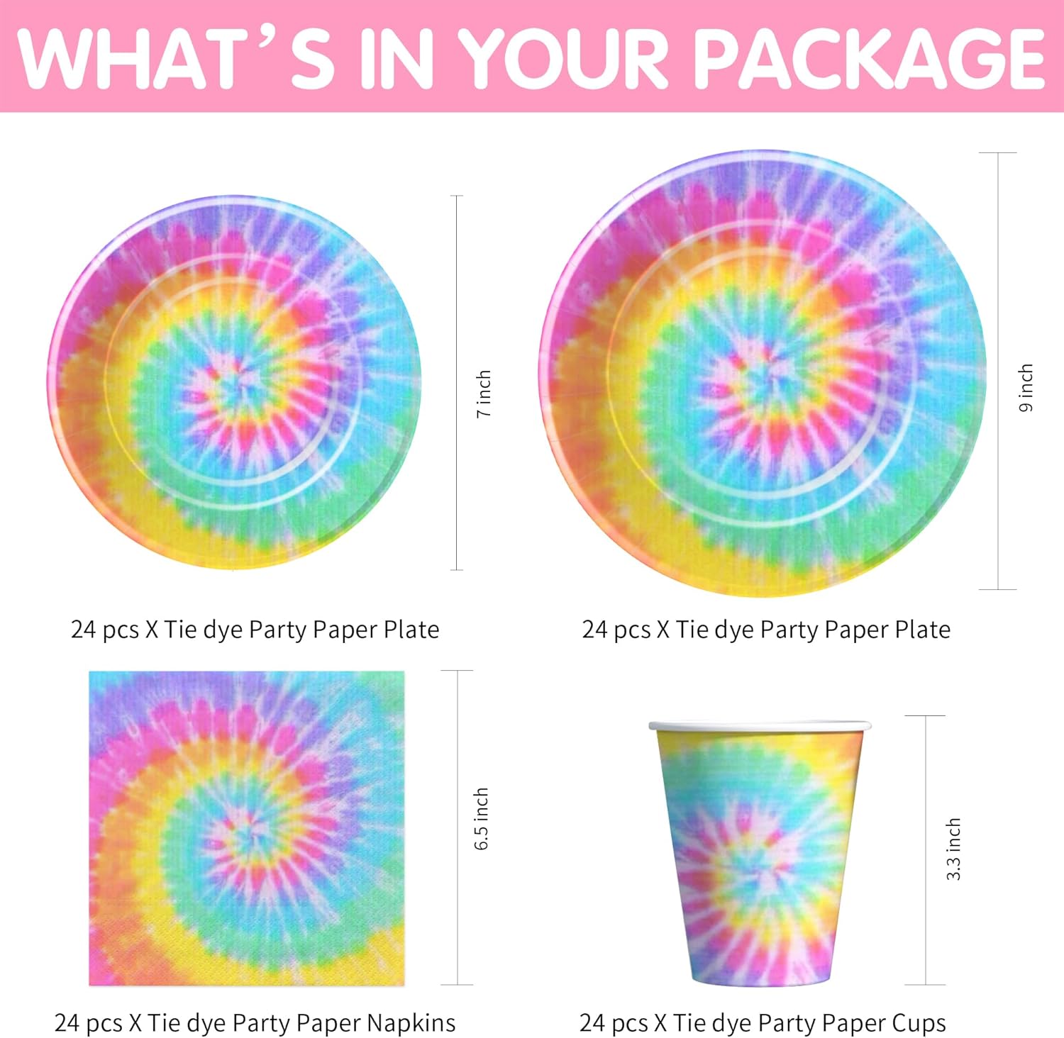 Tie Dye Party Decorations Tableware - Pastel Tie Dye Birthday Party Supplies, Plate, Cup, Napkin, Tablecloth, Cutlery, Girls Tie Dye 1st 2nd 3rd Birthday Baby Shower Decorations, Serve 24