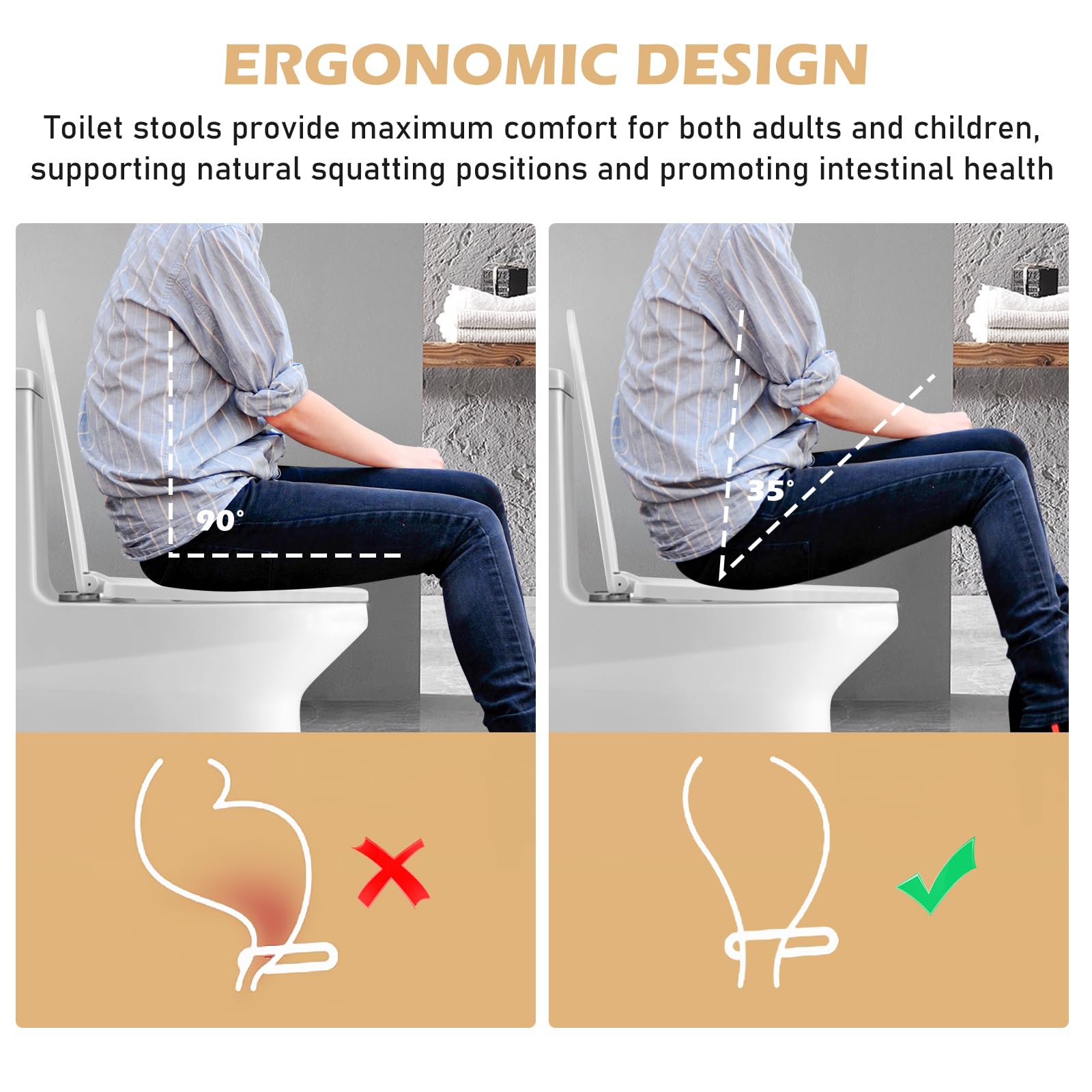 PORFOYO Sgabello WC pieghevole, sgabello WC in bambù per adulti, sgabello per WC antiscivolo, sgabello pieghevole portatile in bambù, sgabello da bagno pieghevole per stitichezza e gonfiore