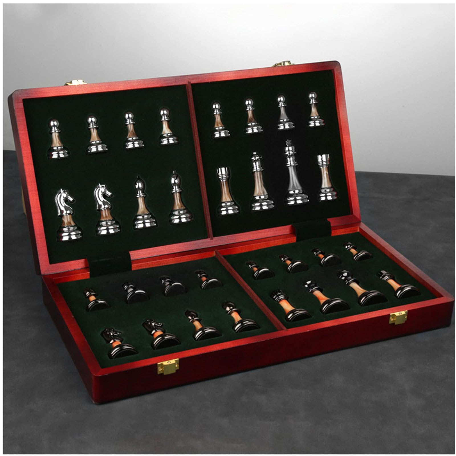 Set di scacchiere Grandi Set di Scacchi Pieghevoli in Legno con Pezzi in Metallo e Slot per riporre Gli Oggetti Non per Adulti/Set di Scacchi (Set di Scacchi)