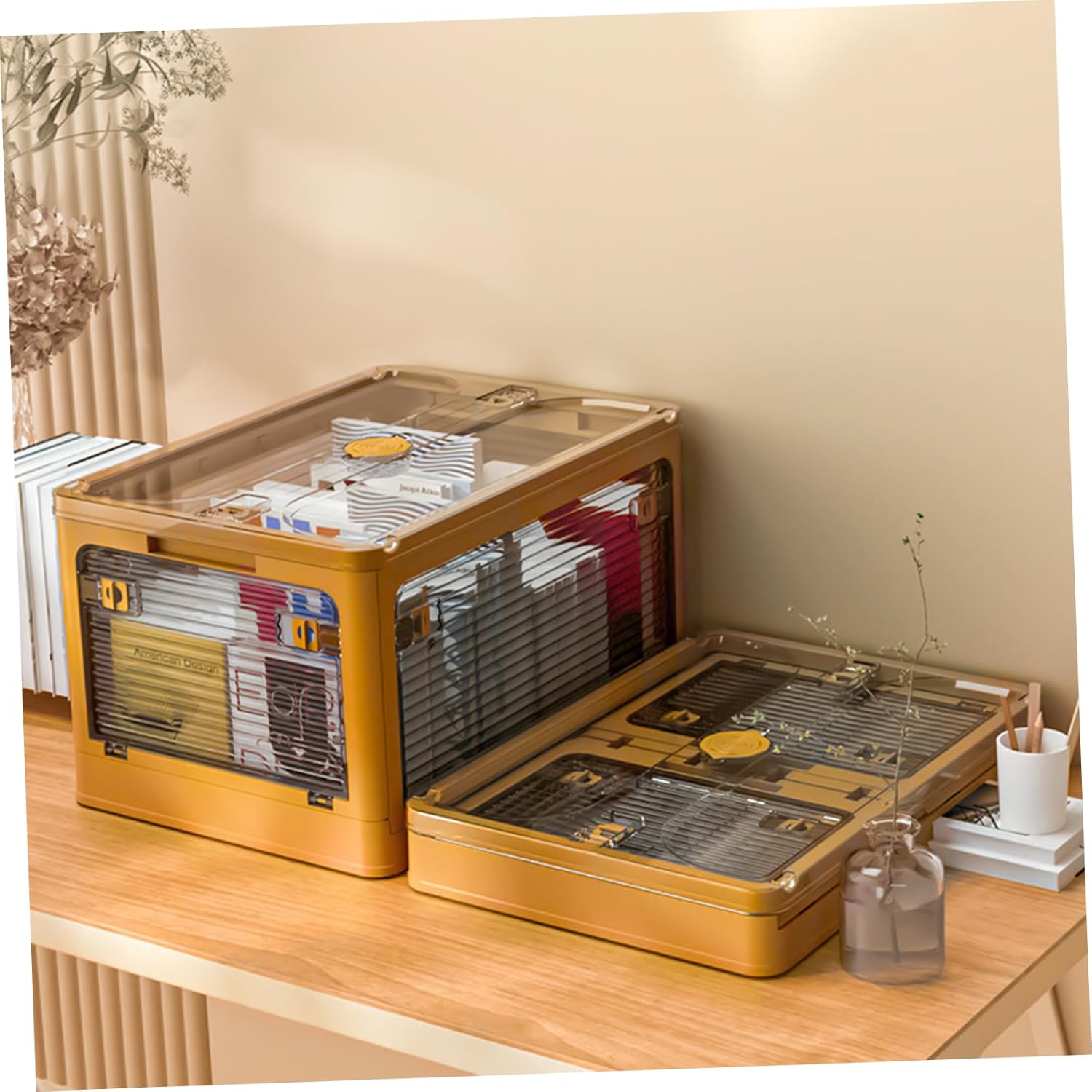 PRETYZOOM Portable Foldable Storage Box Plastic Home Organization Rolling Wheels