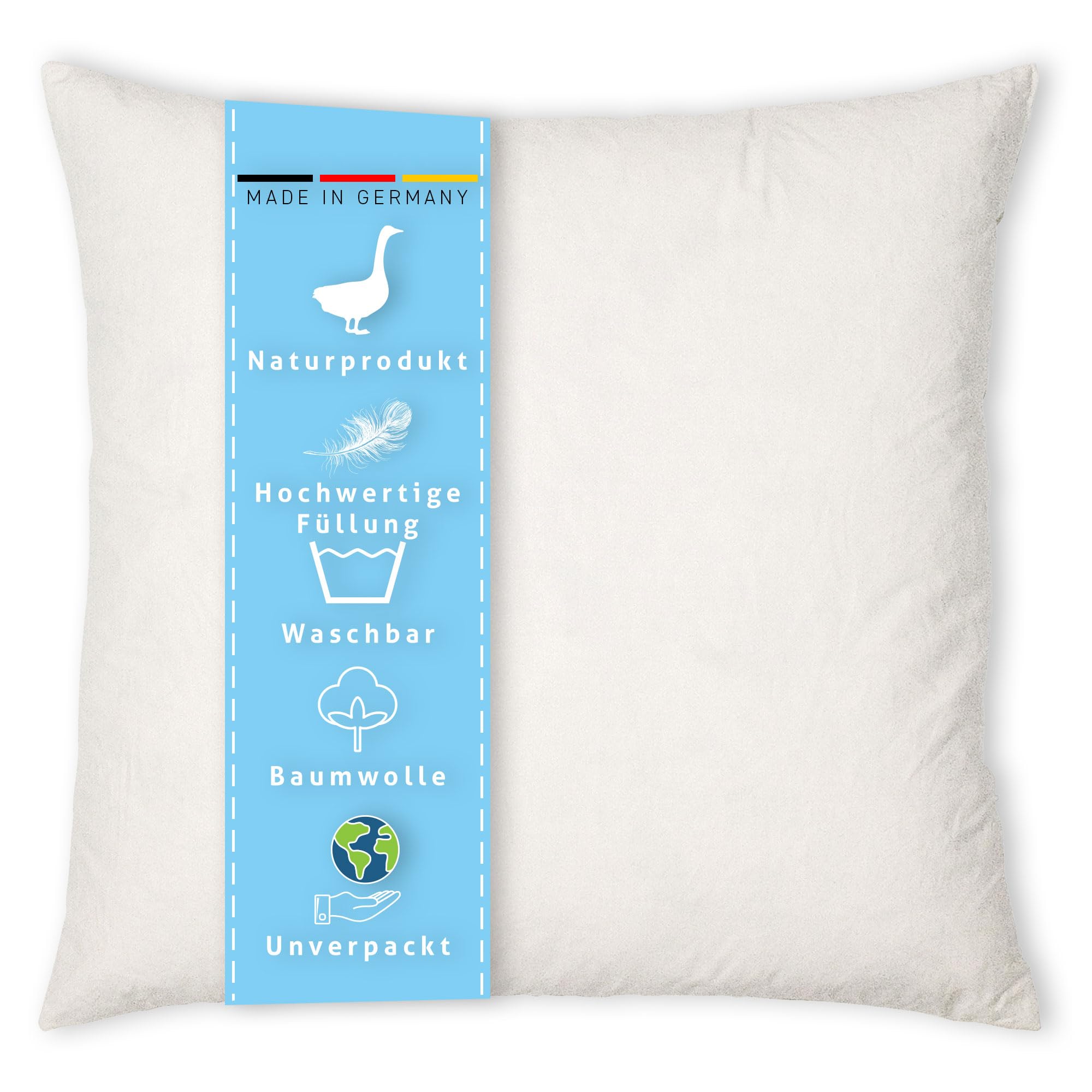 Federkissen 100x100 cm Gänse- & Entenfedern Made in Germany | Bauschige Naturfedern-Kissenfüllung | 100% Baumwolle-Bezug | kein Lebendrupf | waschbar | OEKO-TEX