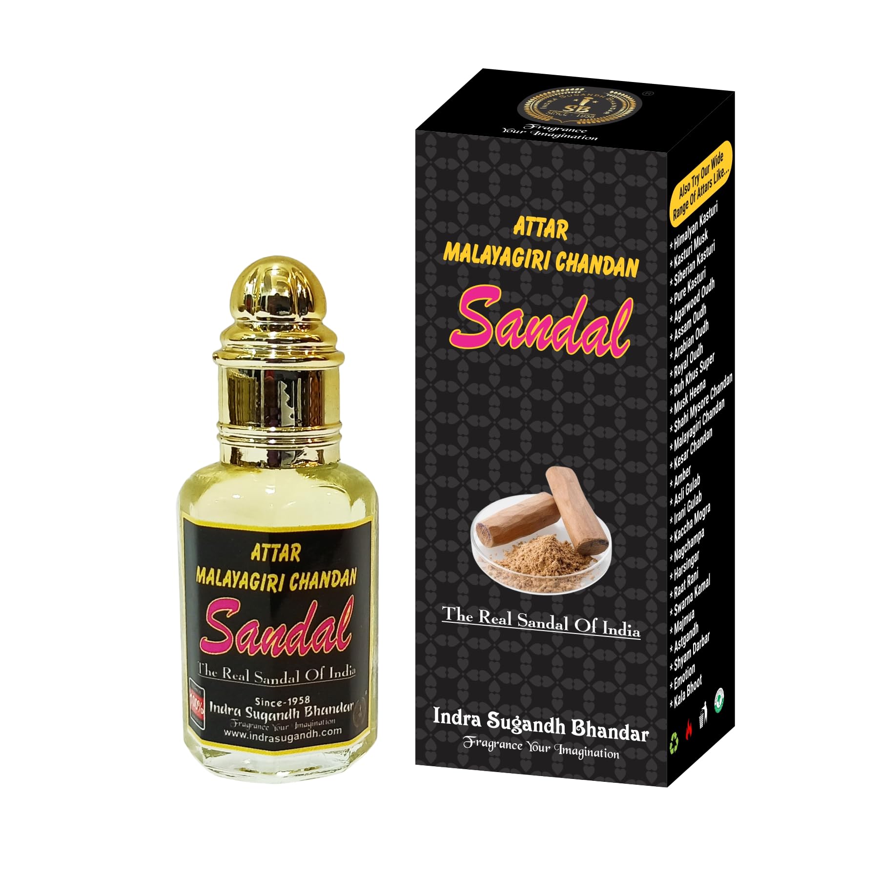 INDRA SUGANDH BHANDAR Attar For Men|Women Real and Classic Malayagiri  Chandan|SandalWood 24 Hours Long Lasting Fragrance 12ml Rollon Pack