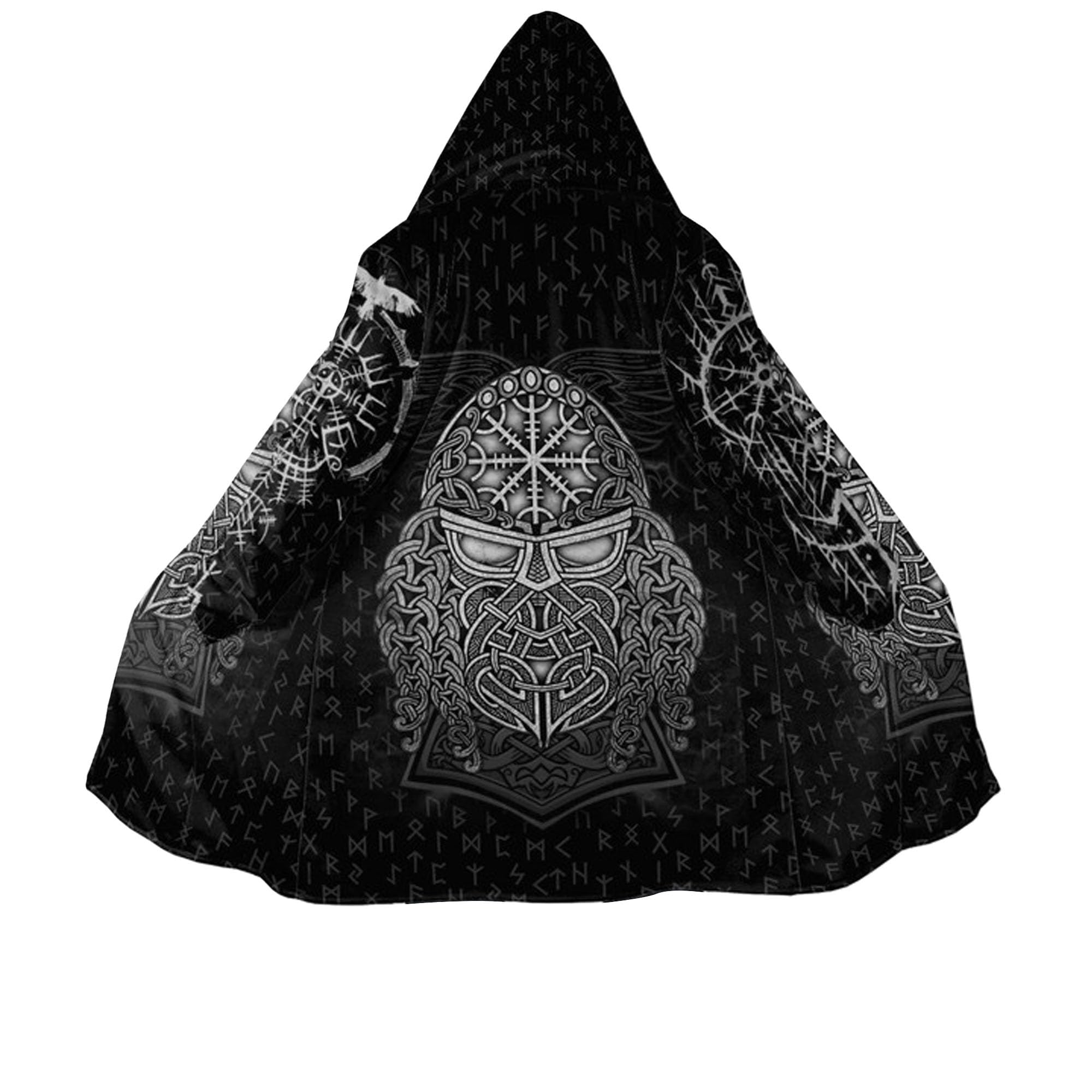 Viking Odin Hombres Invierno Poncho con capucha, cremallera completa engrosada Chaqueta con capucha caliente, de lana de imitación Parka Abrigo Chaqueta Casual Abrigo Bata