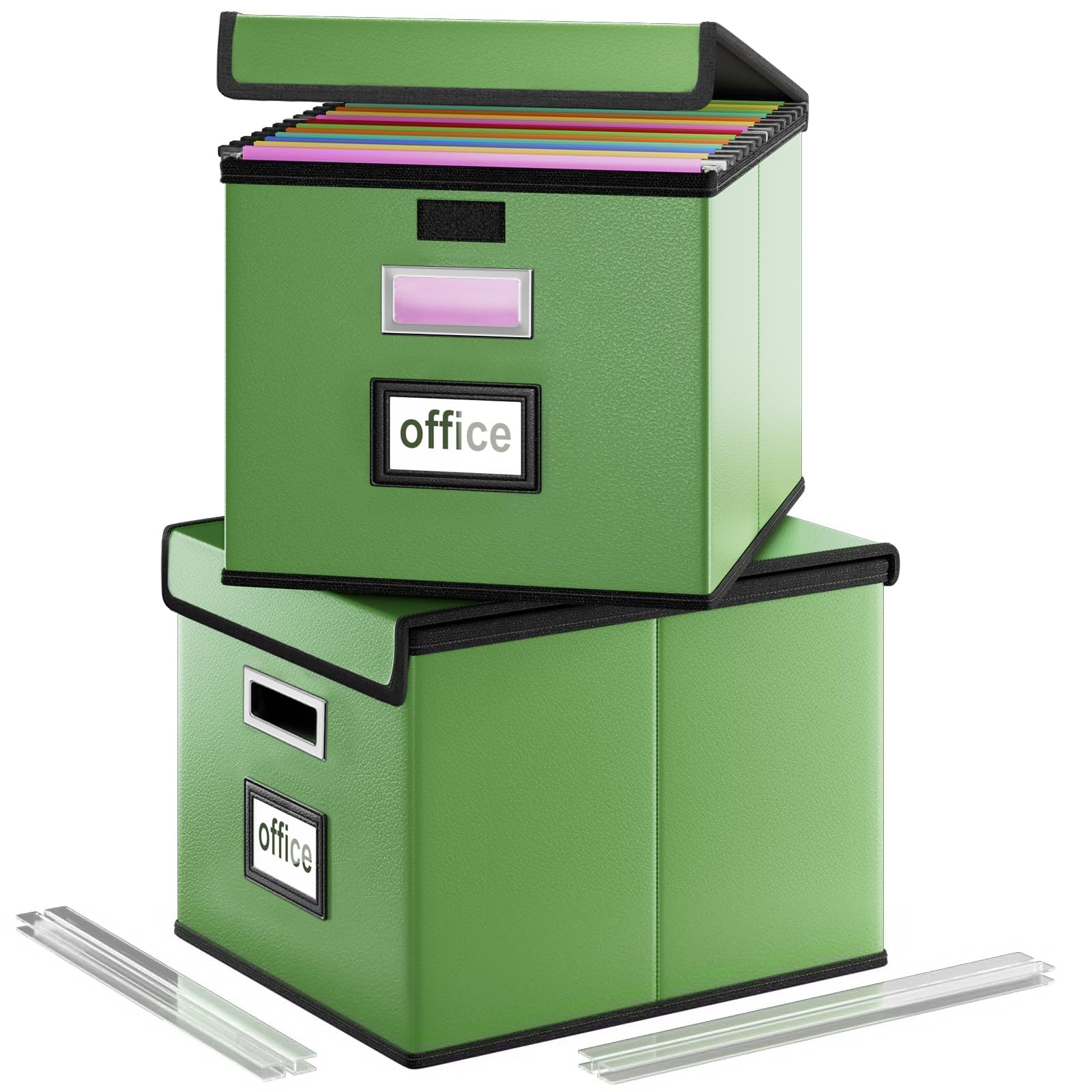 Huolewa Portable Leather File Organizer Storage Boxes, Collapsible File Folder Organizer Boxes with Lids, Document Organizer, Decorative Filing Box