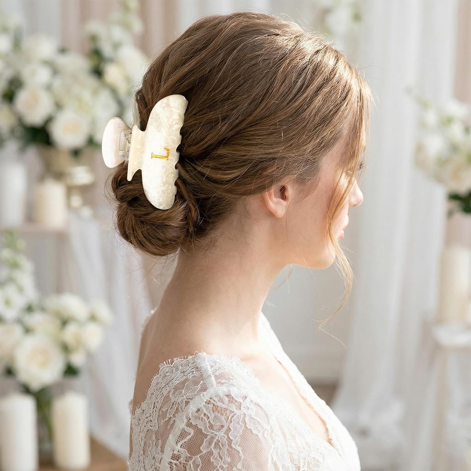 Bridesmaid Hair Clip for Women, Initial Letter Hair Claw Clip for Getting Ready, Bridal Party Hair Accessory with Matching Earrings, Wedding Day Gift image 4