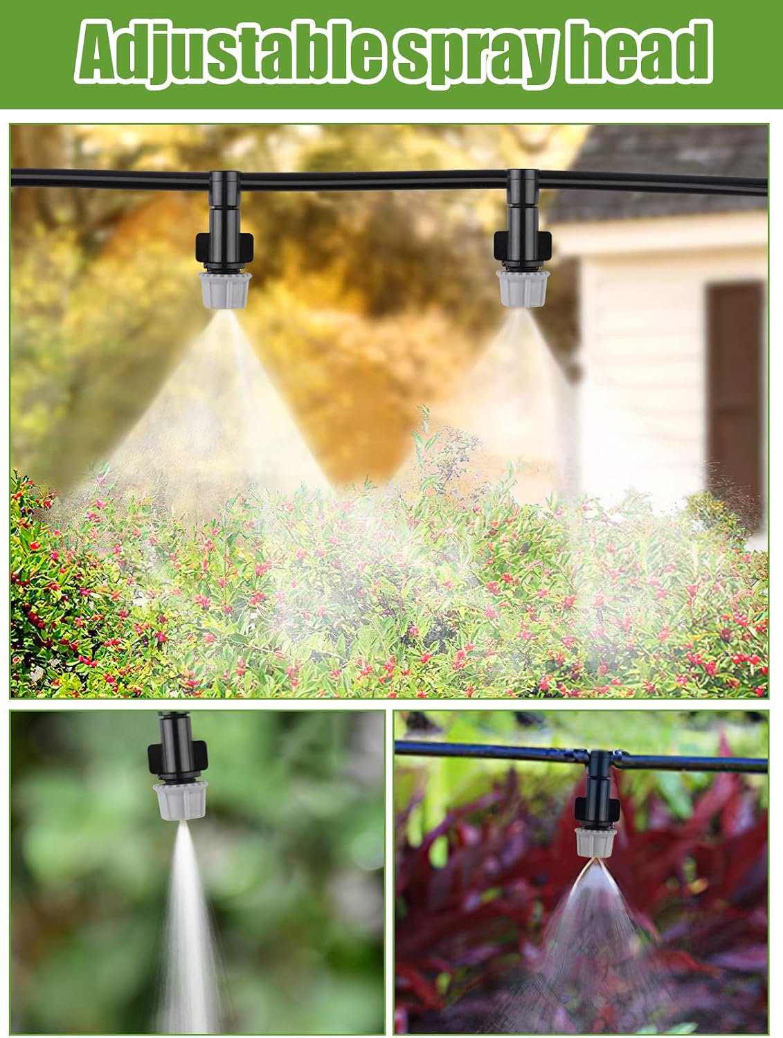 Kalolary 50 Pairs Misting Drippers Head, Atomizing Sprinkler with Tee Joints Adjustable Equipment Tool Micro Sprinkler Shrub for Flower Bed Patio, Micro Drip Irrigation Kit for Misting Watering Plant