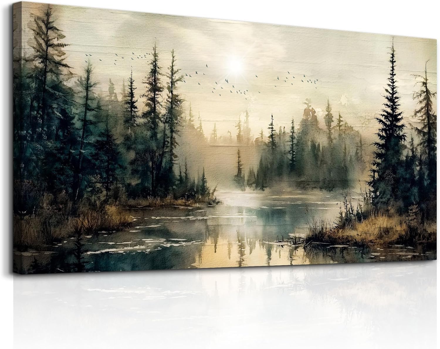 lianyibo Canvas Wall Art For Living Room Large Wall Decor Modern Office Wall Decorations Forest River Landscape Paintings(70x140/Frameless)