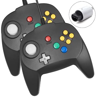 KIWITATA 2 Pack Mini N64 Controller, Retro Wired Bit Remote Upgraded Joystick Gamepad for N64 Video Console - Black