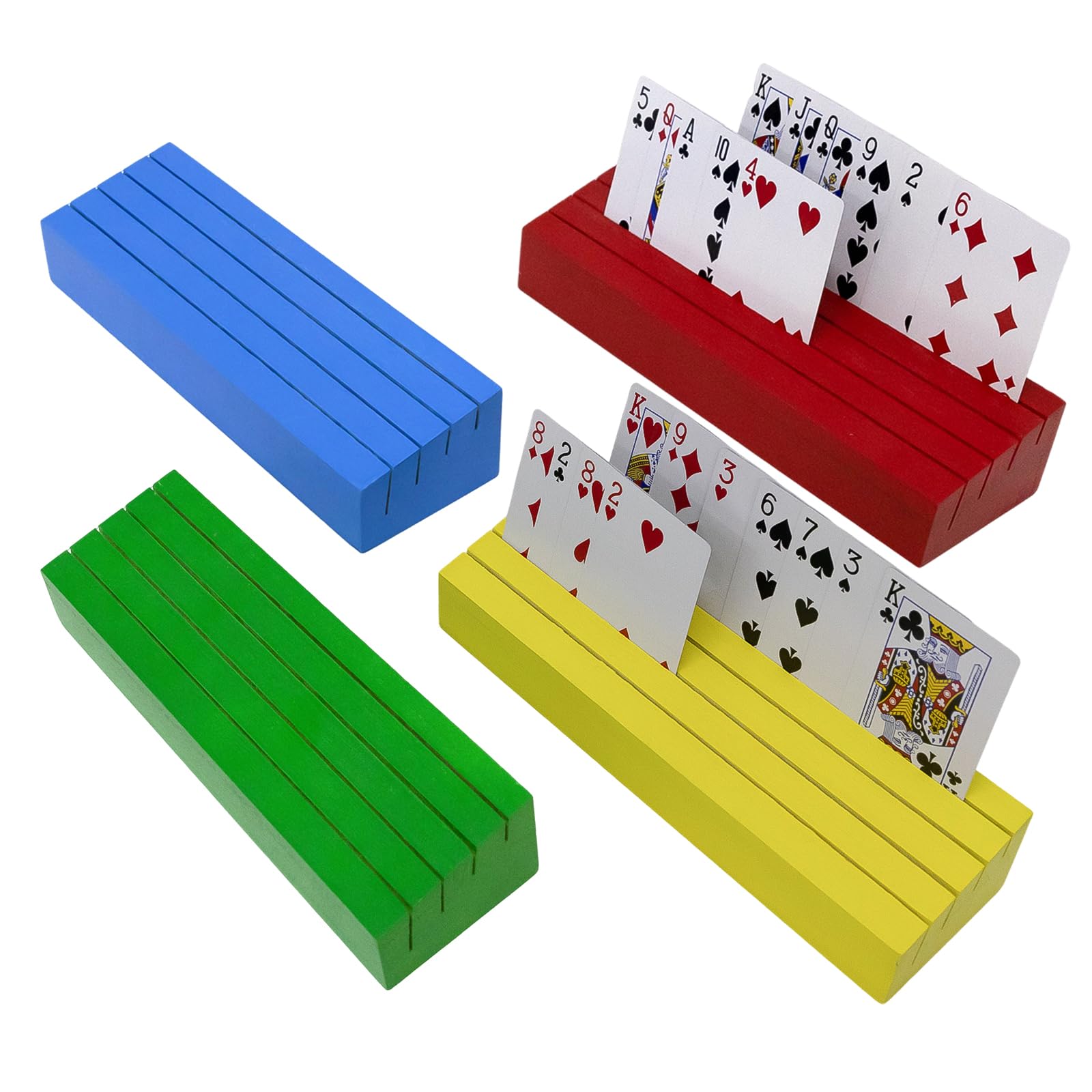 hismocal Playing Card Holders Deck Stand, Play Cards Holder for Kids or Elder People, Hands-Free Wood Holder Racks,Tray for Organizing Cards (Multiple-Color)