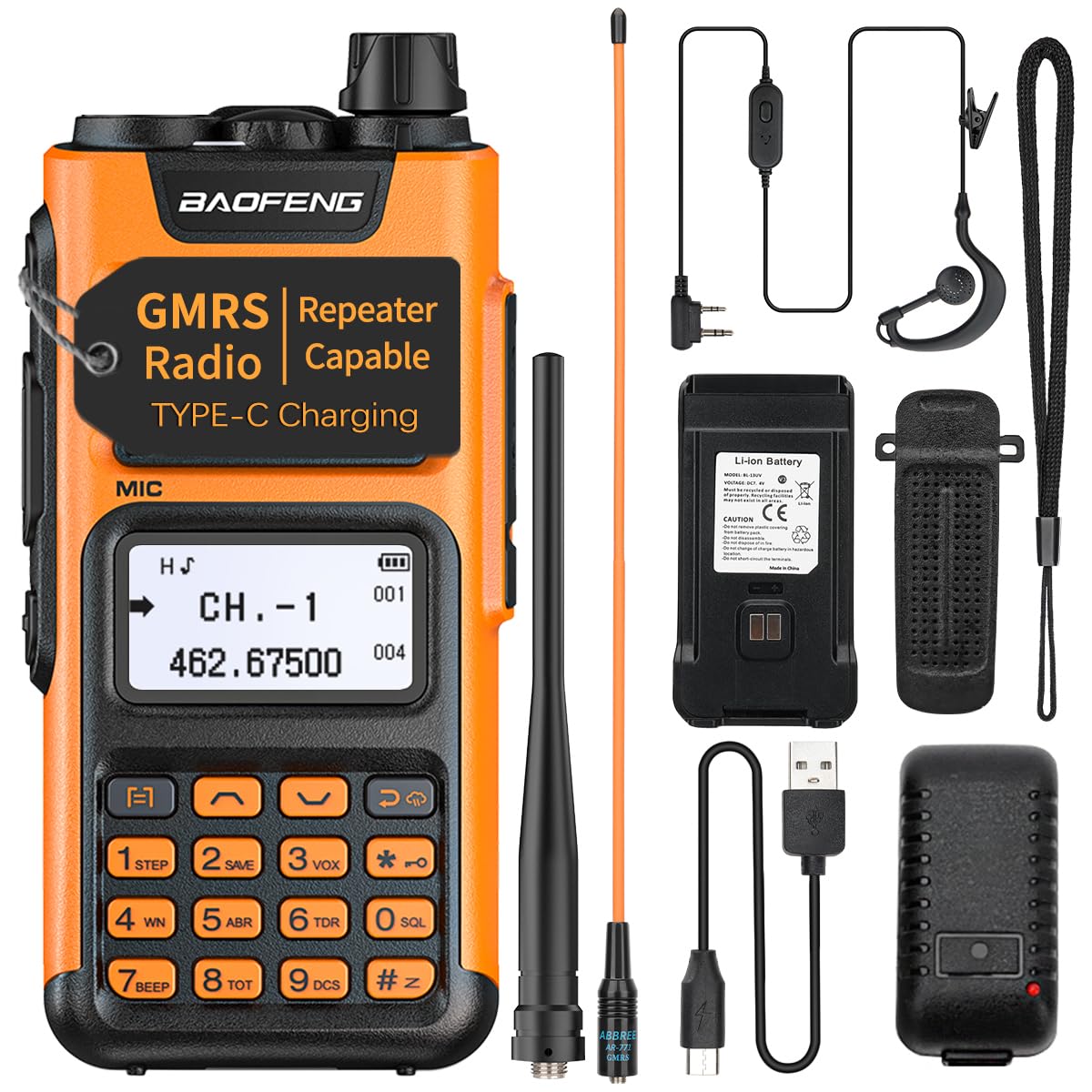 GMRS Radio GM-15 Pro GMRS Handheld Radio NOAA Weather Receiver and Scan Radio,GMRS Repeater Capable, Rechargeable Long Range Two Way Radio with Type-C Charging Cable