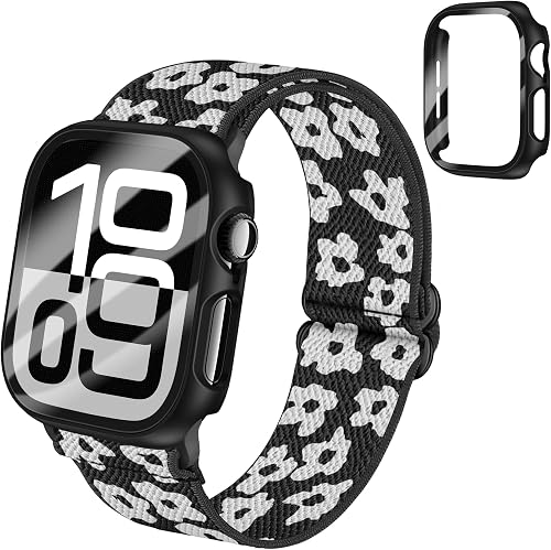 BMBEAR Braided Stretchy Elastic Loop Band with Case Compatible with Apple Watch 