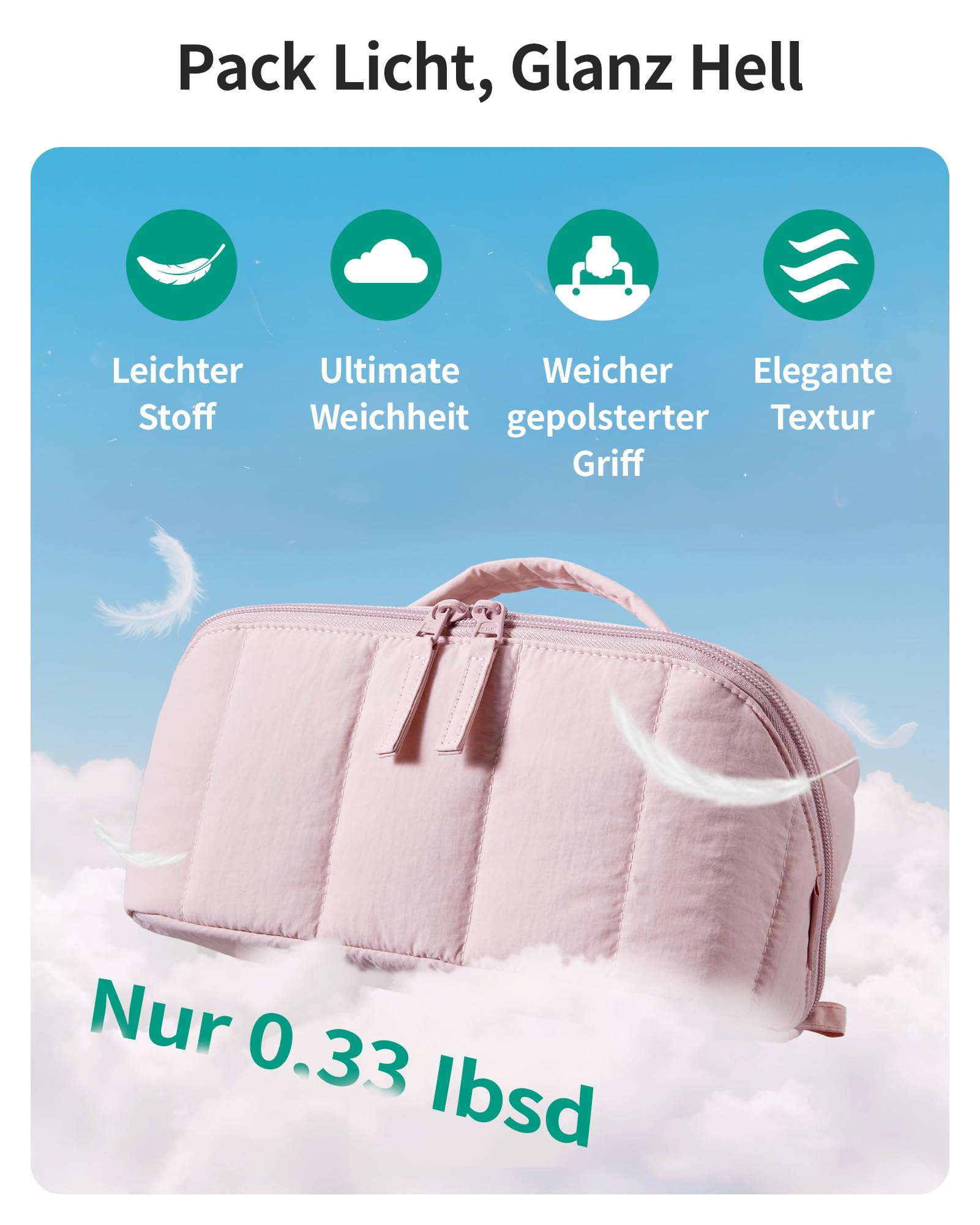 BAGSMART Borsa cosmetica da viaggio, organizer per cosmetici per sdraiarsi piatto, Nero , Fashion
