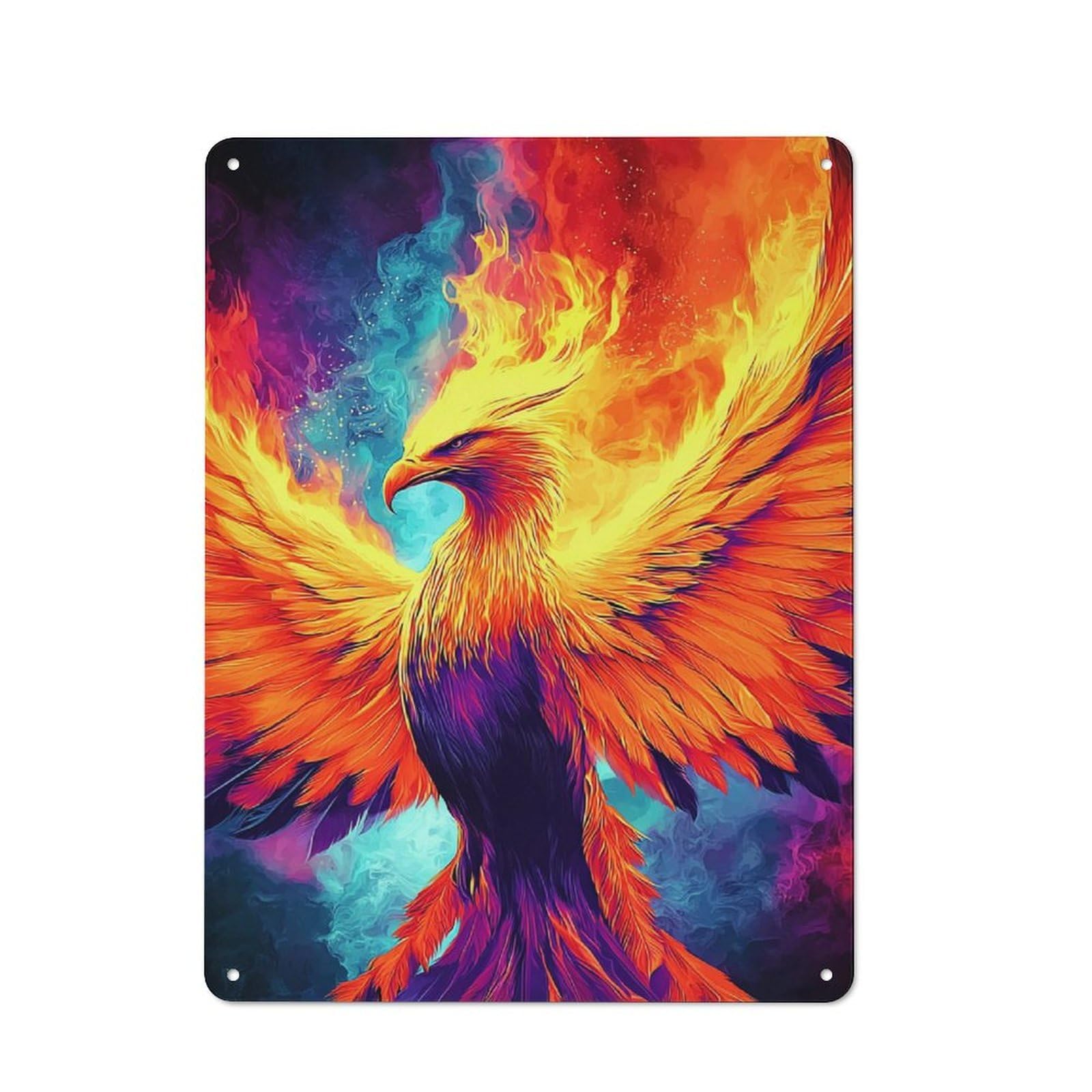 Junmoney Phoenix Rising Fiery Artwork For Lounge Or Reading Corner, Vintage Tin Sign 40X30cm, Seasonal Metal Wall Decor For Winter Interiors