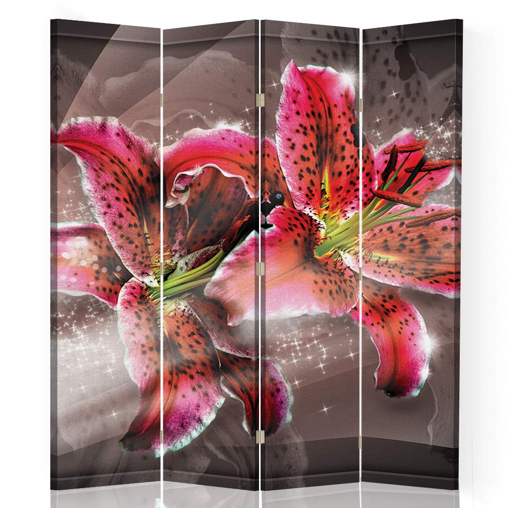 Cloison de séparation Fleur Imprimé 1 Face 4 pans Lumière Rouge 145x175 cm