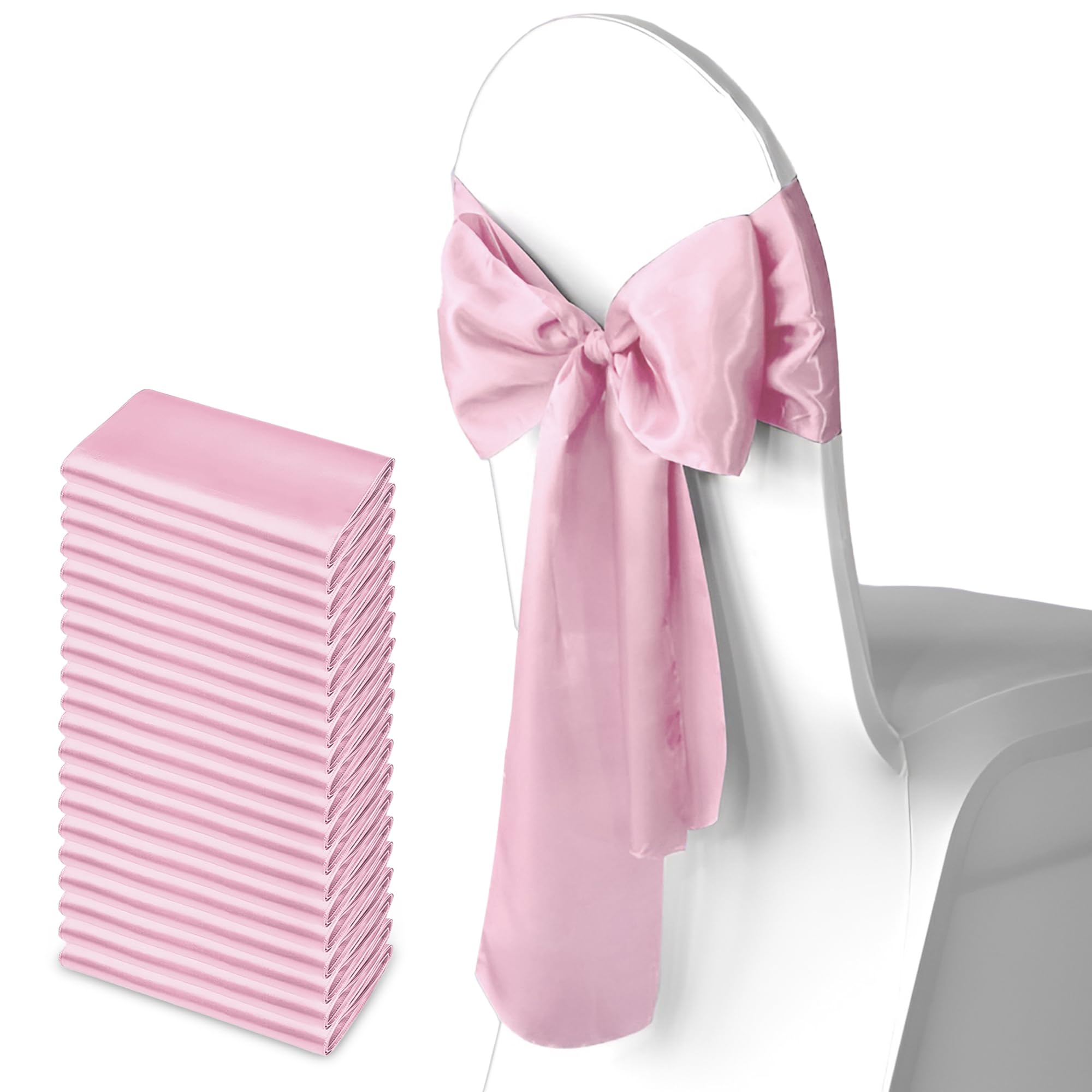 Trimming Shop Baby Pink Satin Chair Sash Wider Fuller Bows Chair Sashes Hammed Edges Bow Back Tie for Wedding Birthday Party Banquet Event Decoration, 25pcs โ image 1