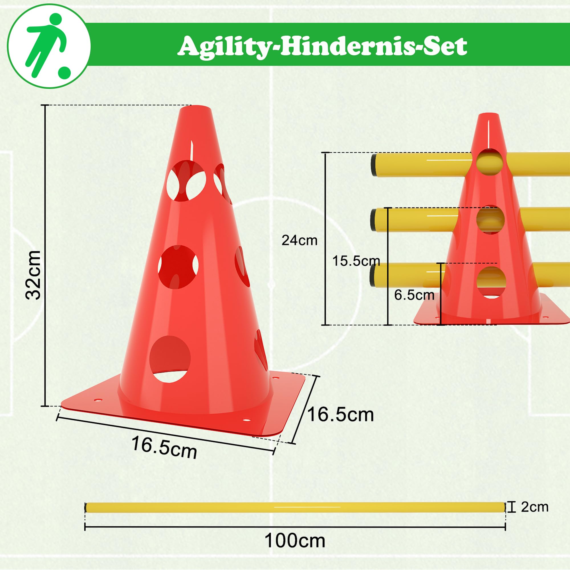 SUBTLETY Agility Hürden für Fußball mit 12 Kegel + 6 Stangen Höhenverstellbar Sports Steckhürdenset Trainingshilfe für Beweglichkeits- & Koordinationstraining Hütchen Set für Kinder Hunde