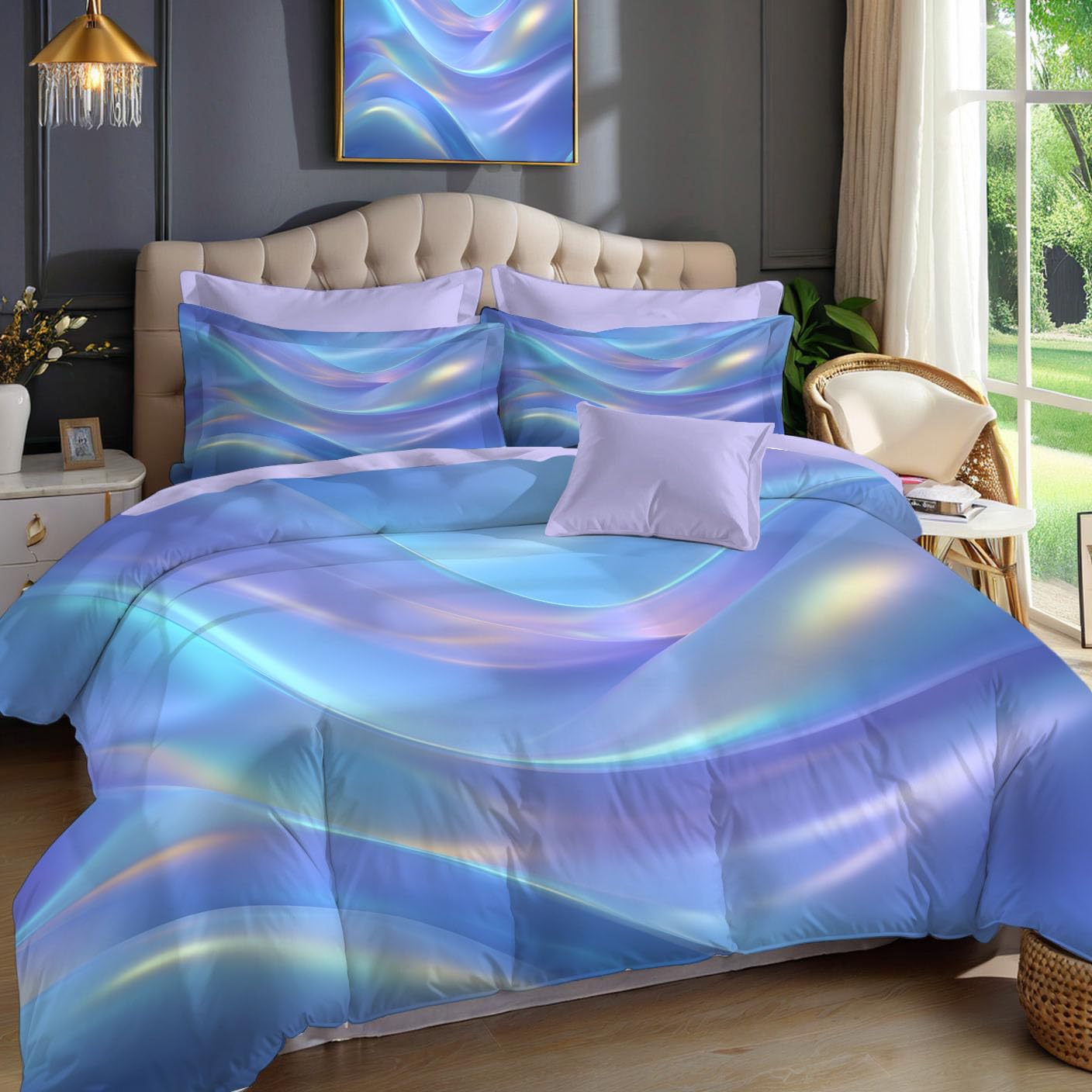Parure de lit 200x200 vagues abstrait pour lit deux personnes