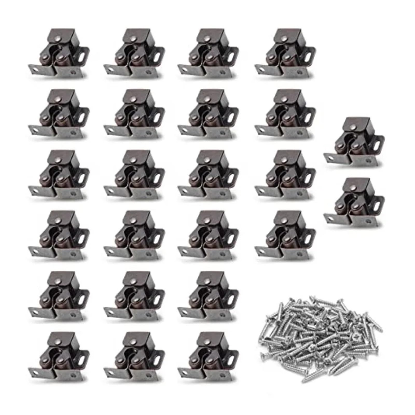 24 Pack Double Roller Catch Cabinet Latches with Spear Strike for Cupboard Closet Door for Furniture