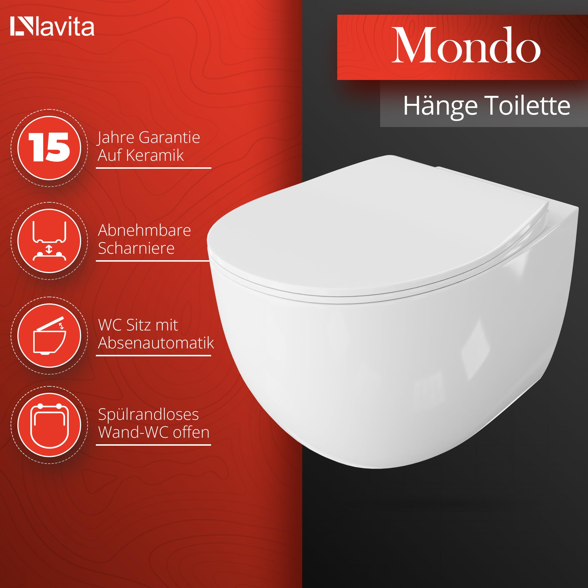 Lavita LAV 101 Vorwandelement für WC 40cm + Wand Hänge Tiefspül WC MONDO Weiß Spülrandlos + Bedienplatte LAV 200.4.1 Weiß | Komplettset | Unterputz Spülkasten | Toilette Komplett Sett