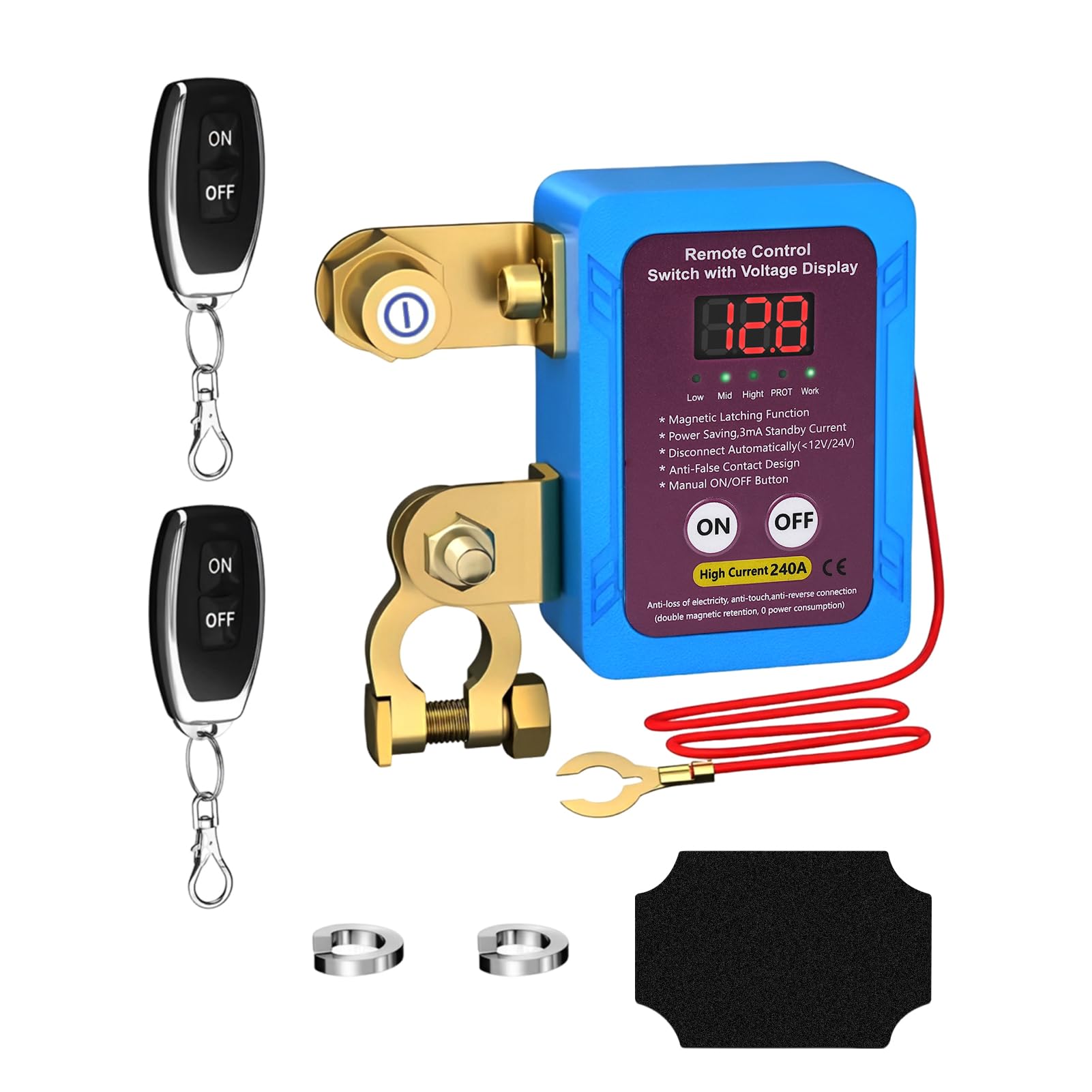BuyWeek Coupe Circuit Batterie 12V 240A avec Led Affichage de la Tension Coupe Circuit Voiture Coupe Batterie Voiture Télécommandes pour Voiture, RV, ATV, Camion Bateau(Bleu roi)