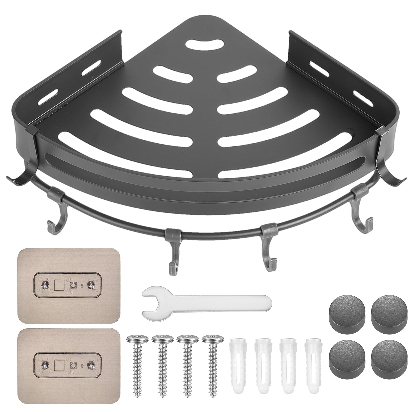 Estanteria Baño de Esquina, Estanteria Ducha sin Taladro, Estante Ducha sin Taladro, Estante de Ducha de Esquina, Cesta Ducha Organizador Ducha con Ganchos para Champú y Gel de Baño Cocina Organizer