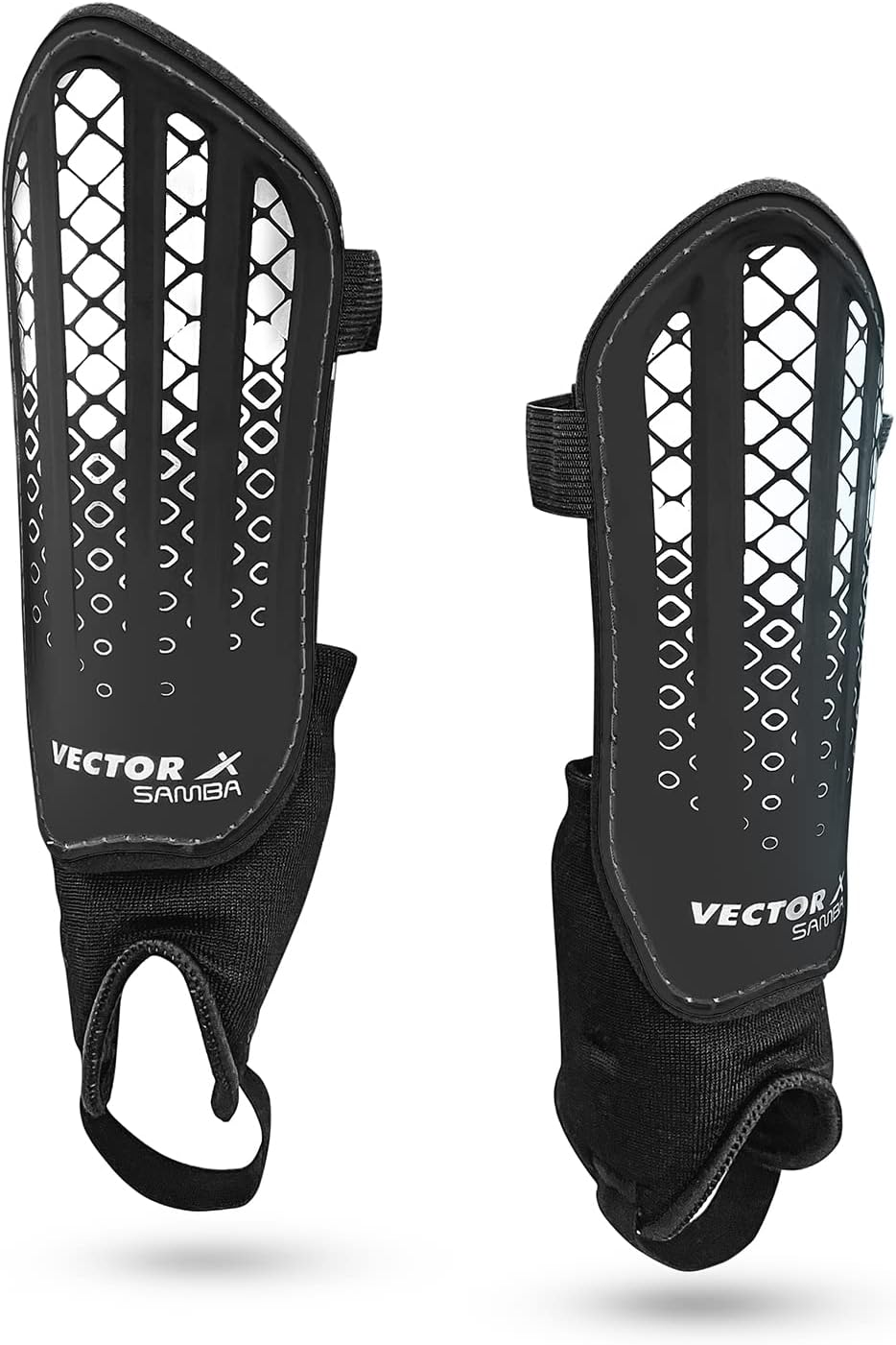 Samba Shinguard with Ankle Adjustable | Training and Practice | for Girls and Boys | (Senior, Black-White)