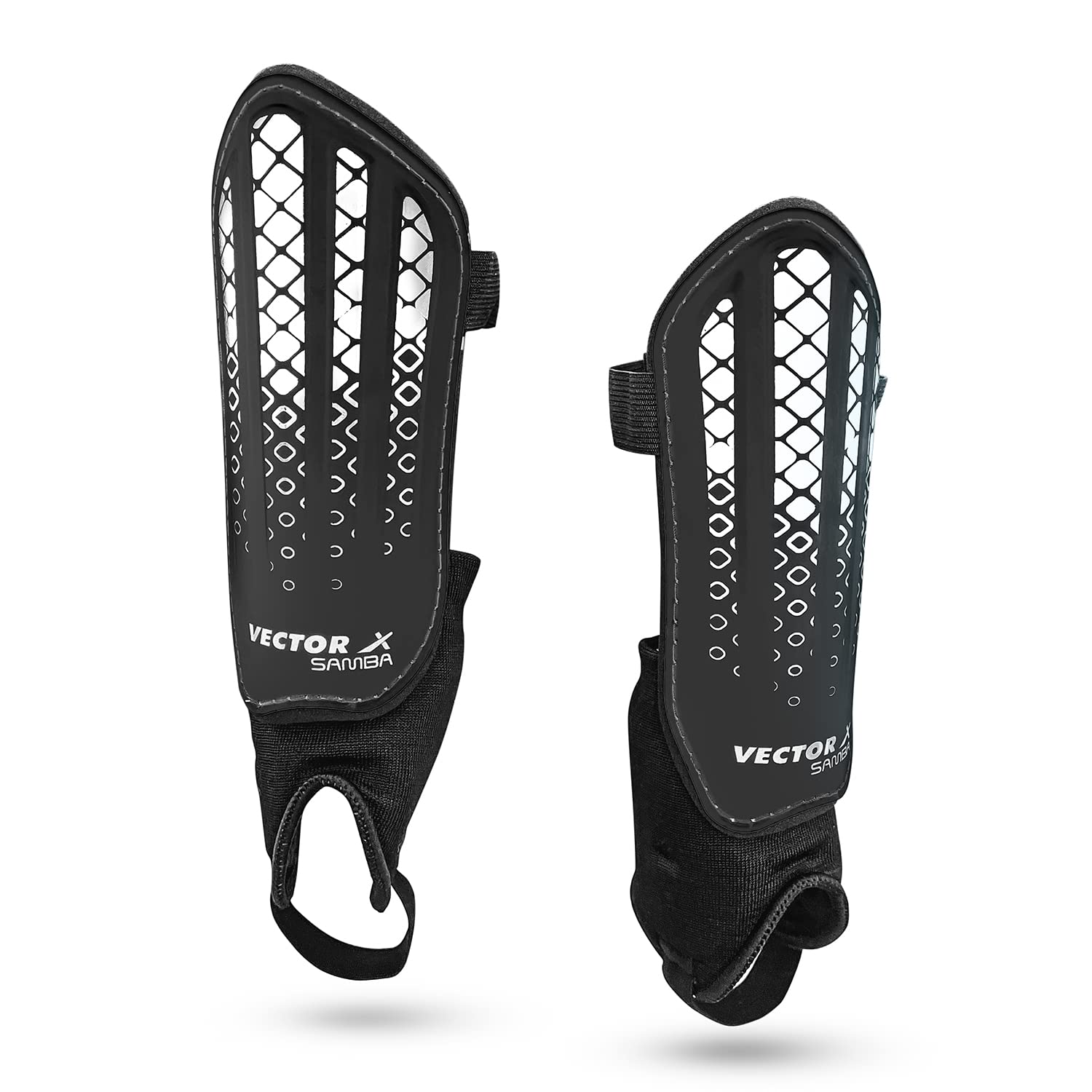 Vector X Samba Shinguard with Ankle Adjustable | Training and Practice | for Girls and Boys | (Senior, Black-White)-picture-26