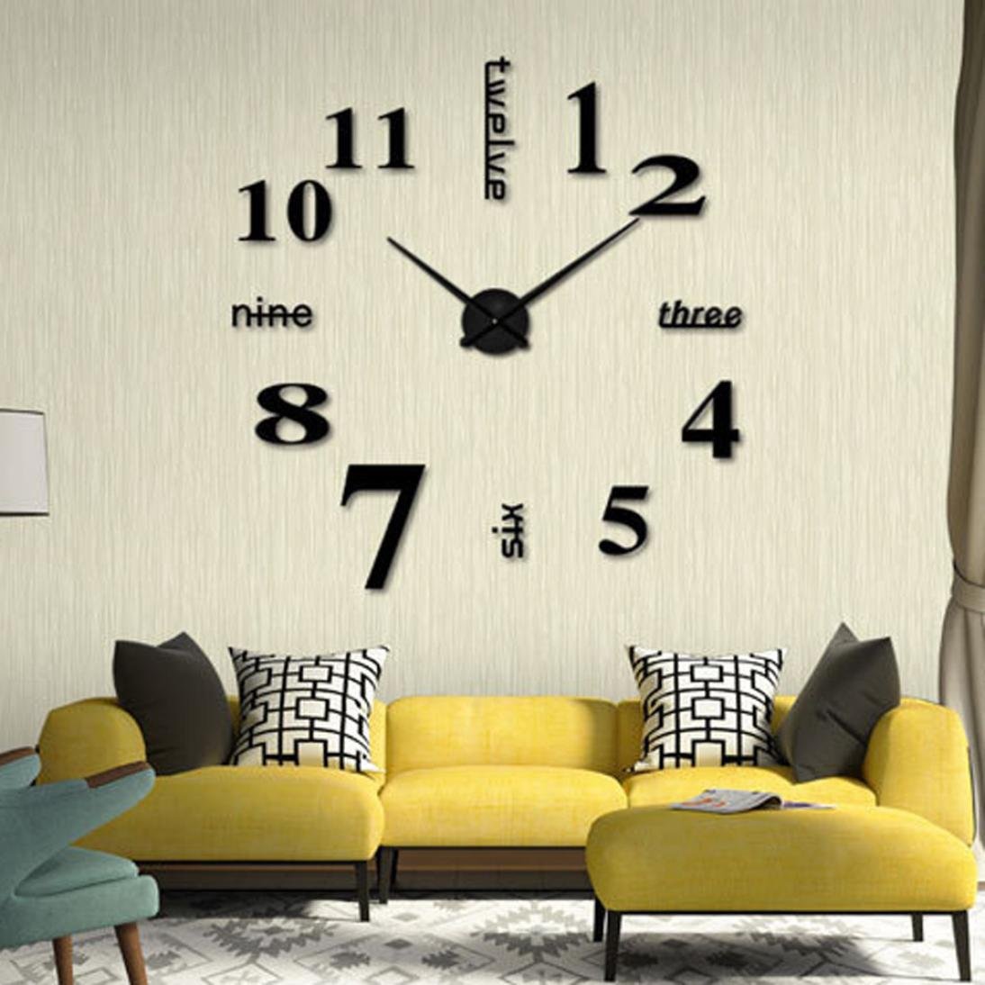 FAS1 Moderne DIY Grote Wandklok Grote Polshorloge Sticker 3D Sticker Spiegel Effect Acryl Wandklok Thuiskantoor Verwijderbare Decoratie (Batterij Niet